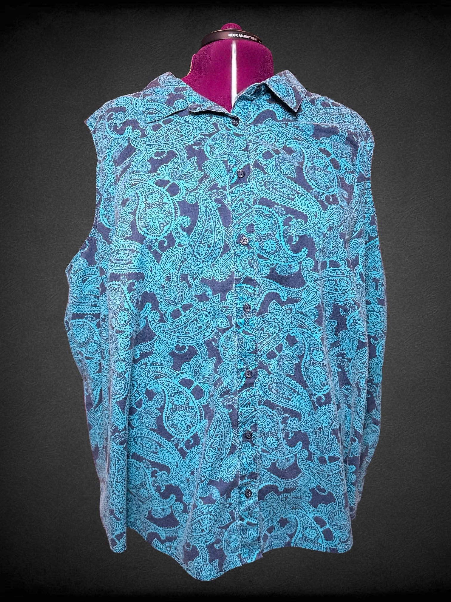 5X Roaman’s dark blue and light blue paisley pattern sleeveless button up