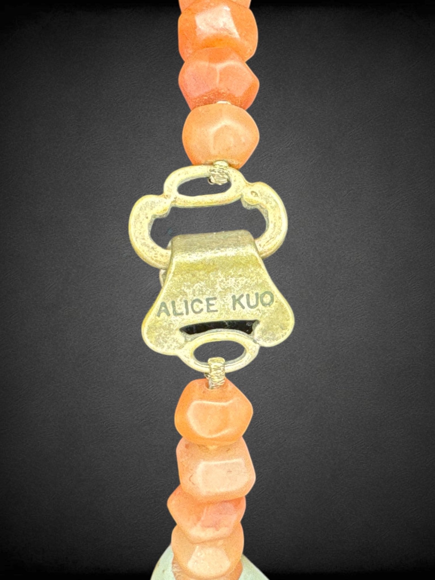 18” long Alice Kuo real gemstones, and presumed real ivory beaded necklace with animal engraved ivory beads