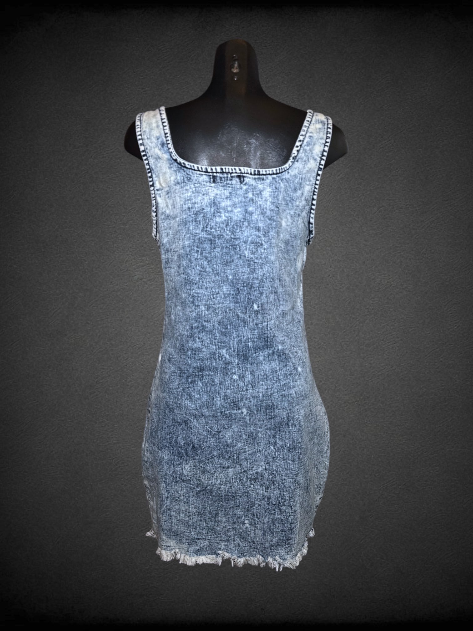 M Roma Studio By Rosee acid wash denim dress with full front zipper and raw hem