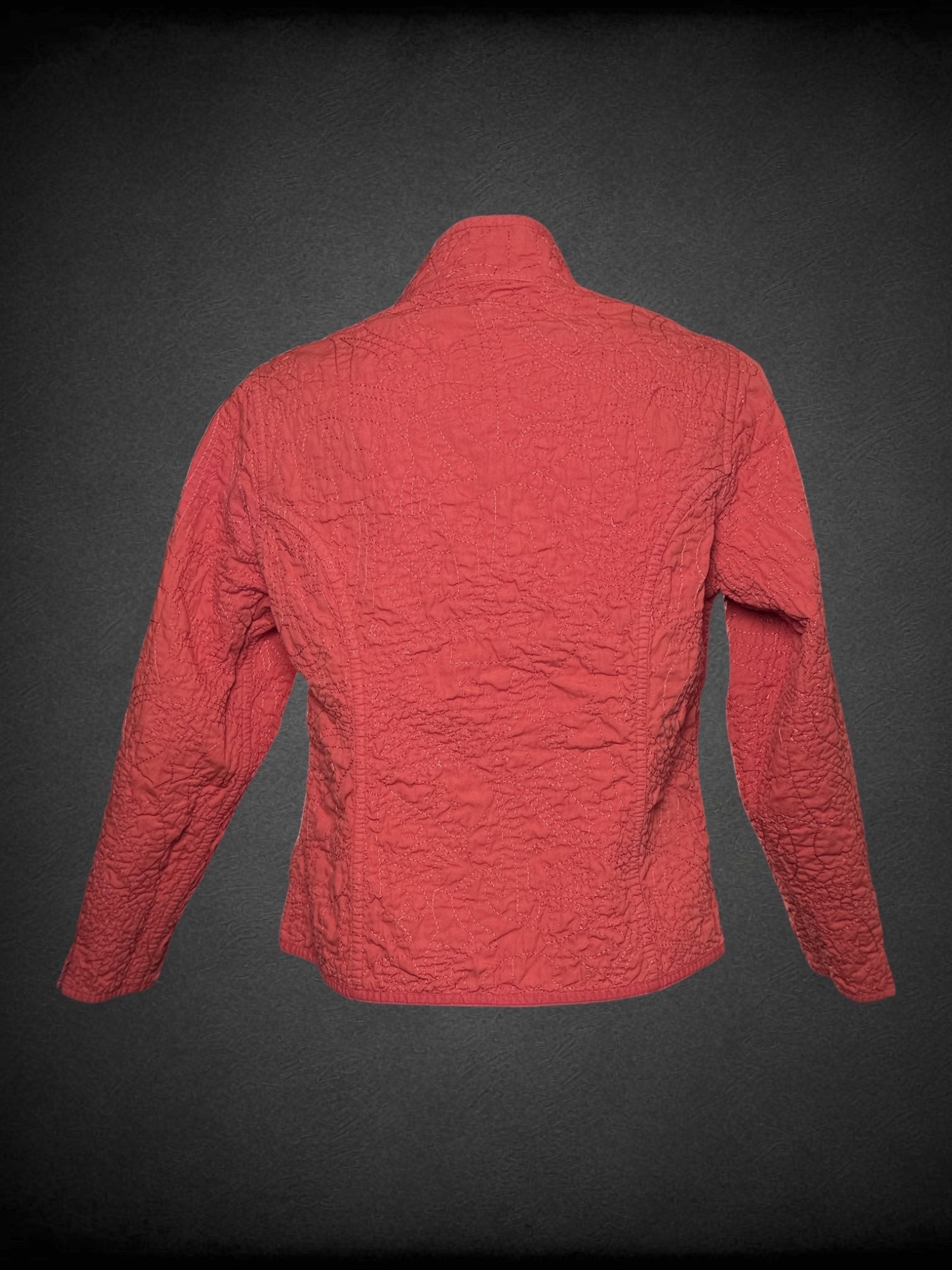 M Red-orange reversible quilted jacket with yellow and green accents