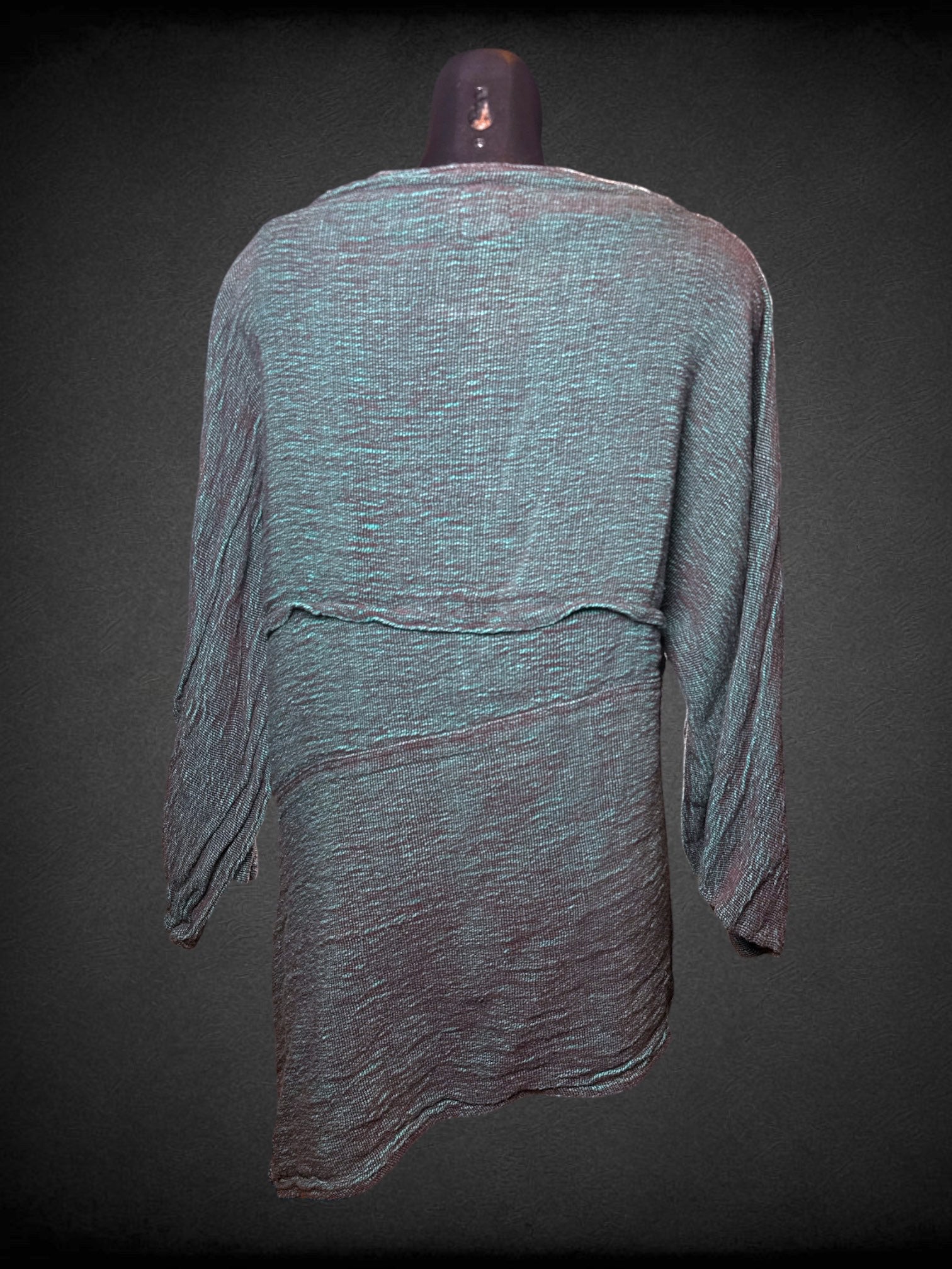 L Yak Hotel turquoise and purple asymmetric sweater tunic with buttons and side slit