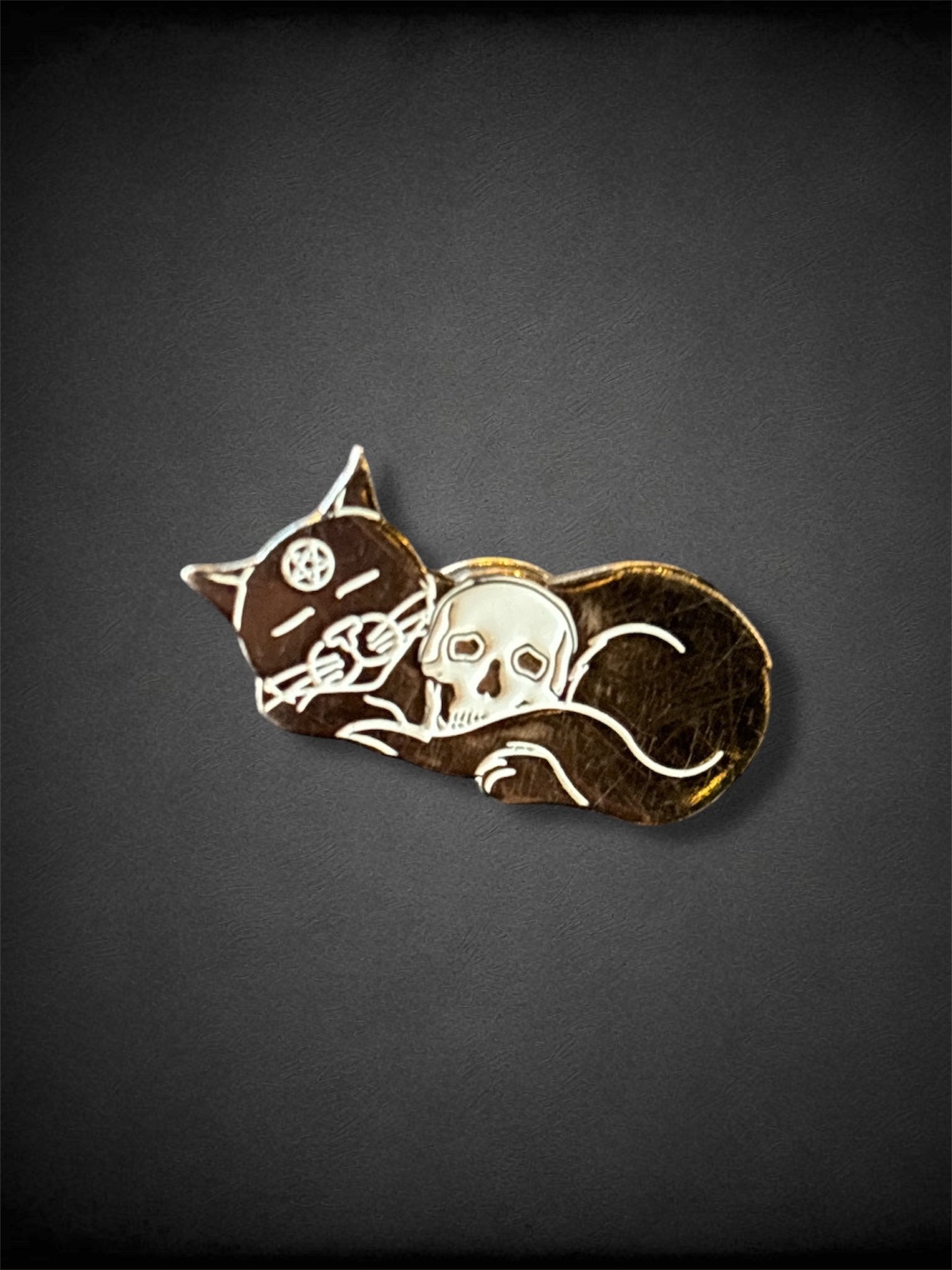 Sleeping pentagram cat with skull pin