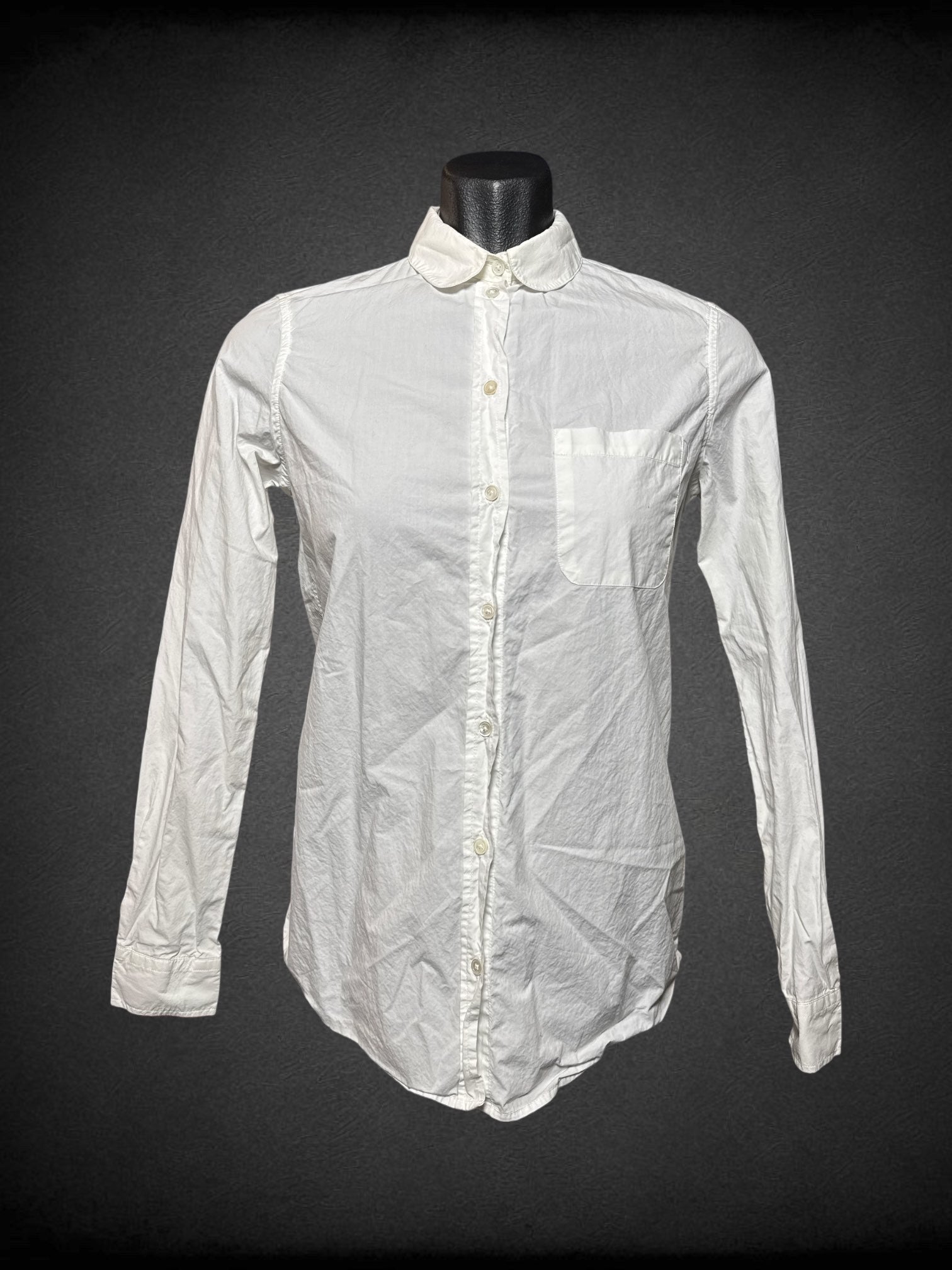S Sezane white button up top with pocket on front