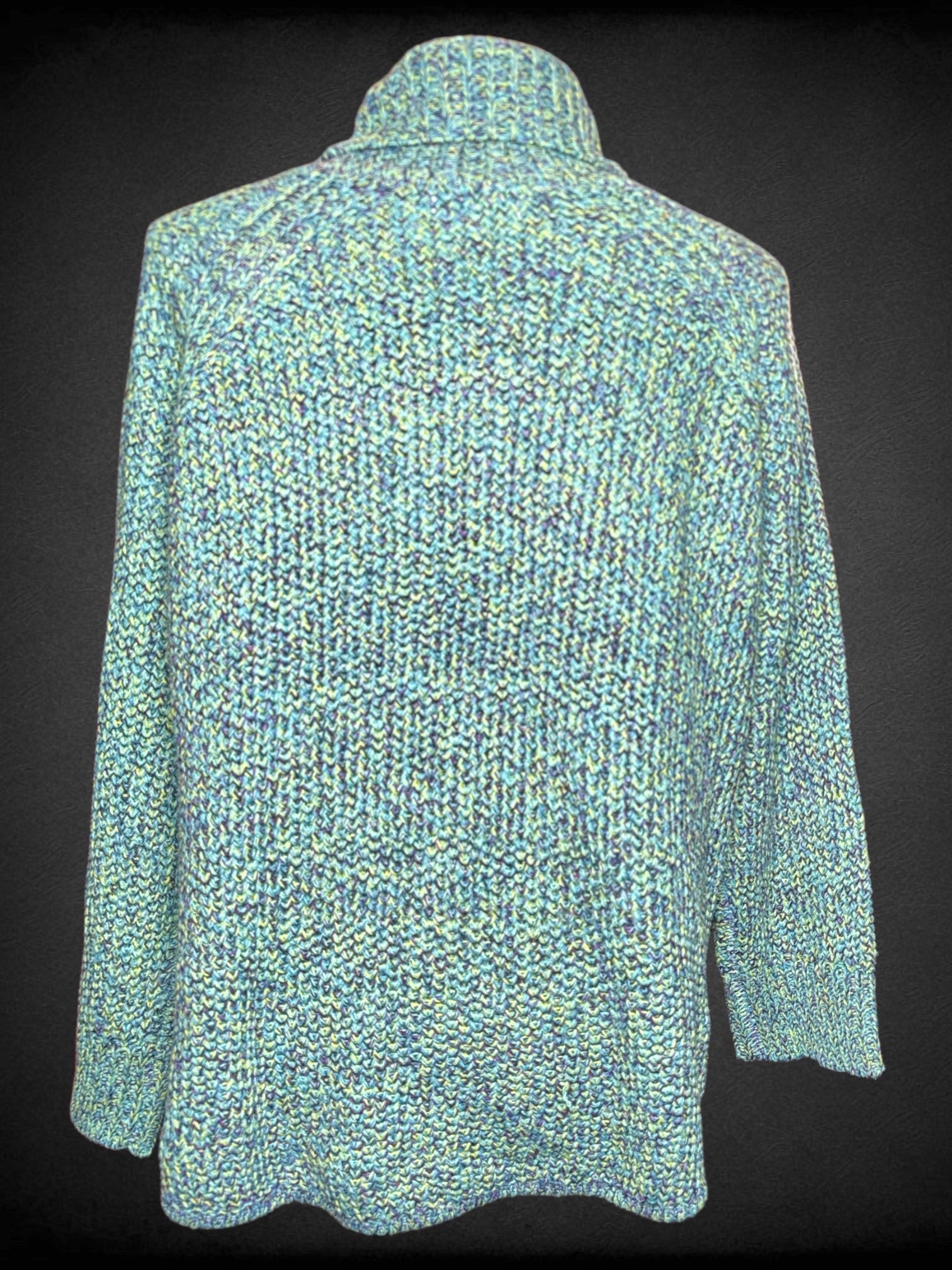 2X JOHNPAULRICHARD blue, green, and purple knit sweater with turtleneck
