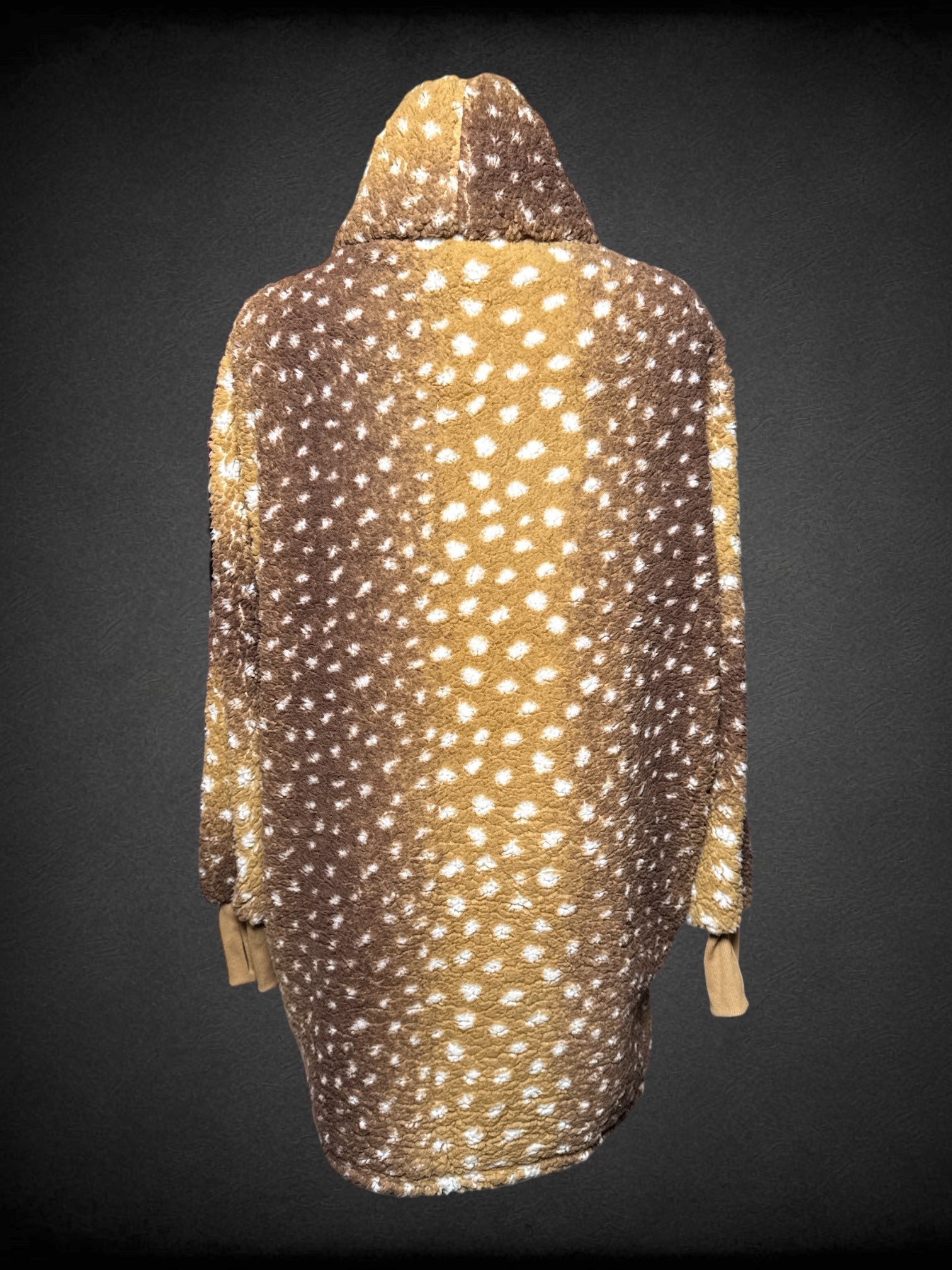 M BumbleBella brown faux fur jacket with one button, pockets, and large collar