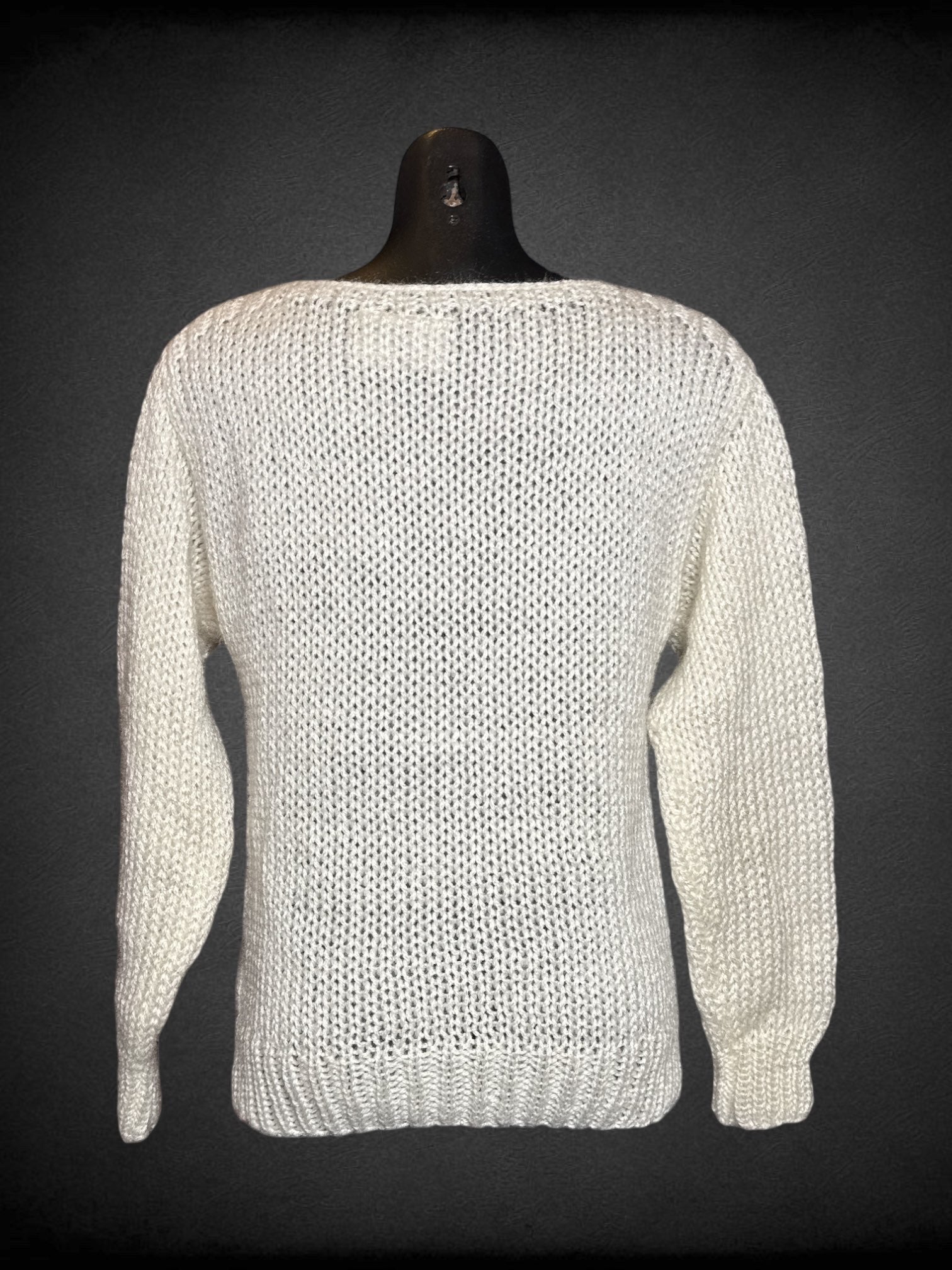 L Nansport white, brown, and grey knit sweater with chunky color block design
