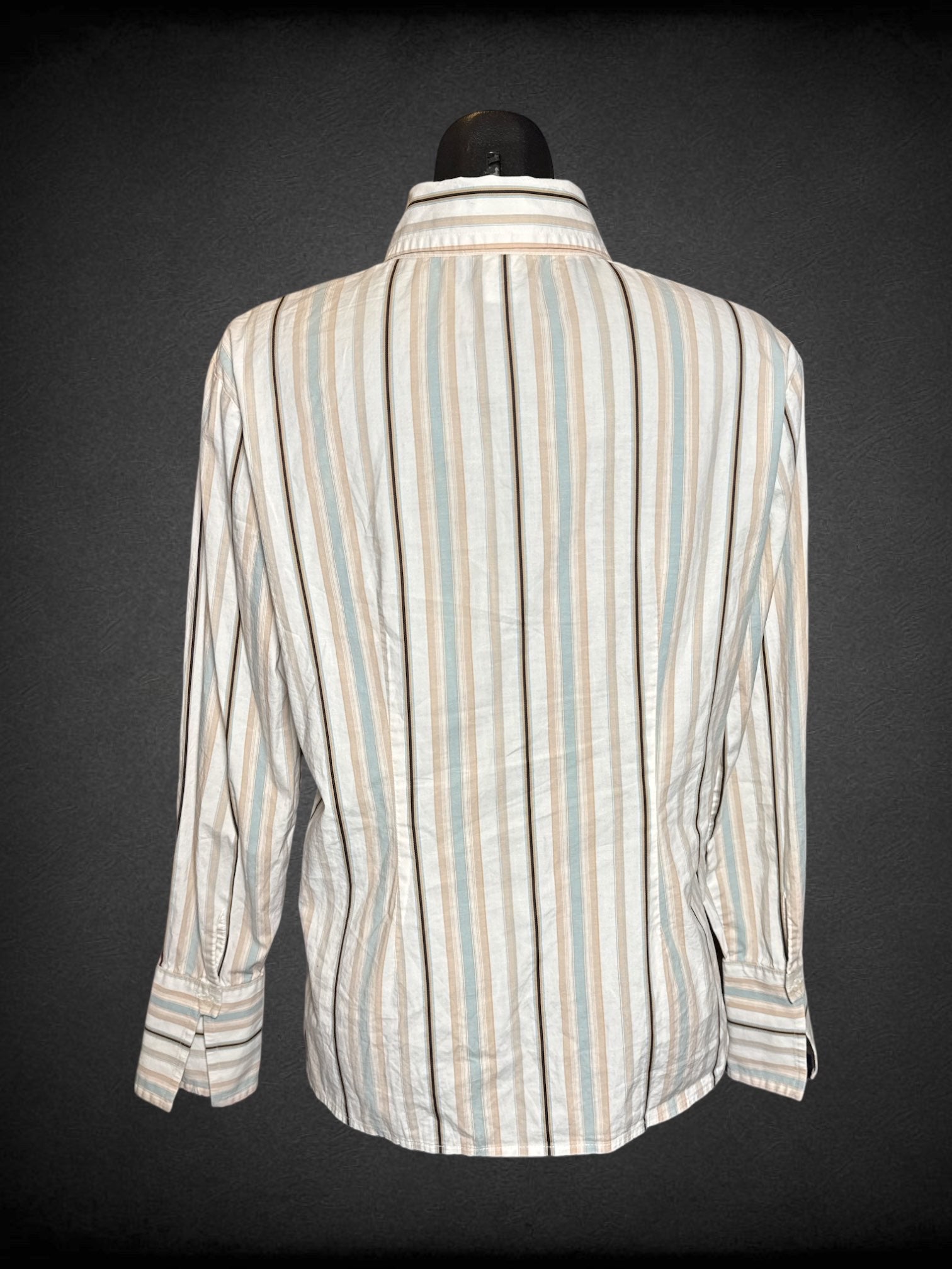 L Anne Klein multicolor striped button up top with flower buttons