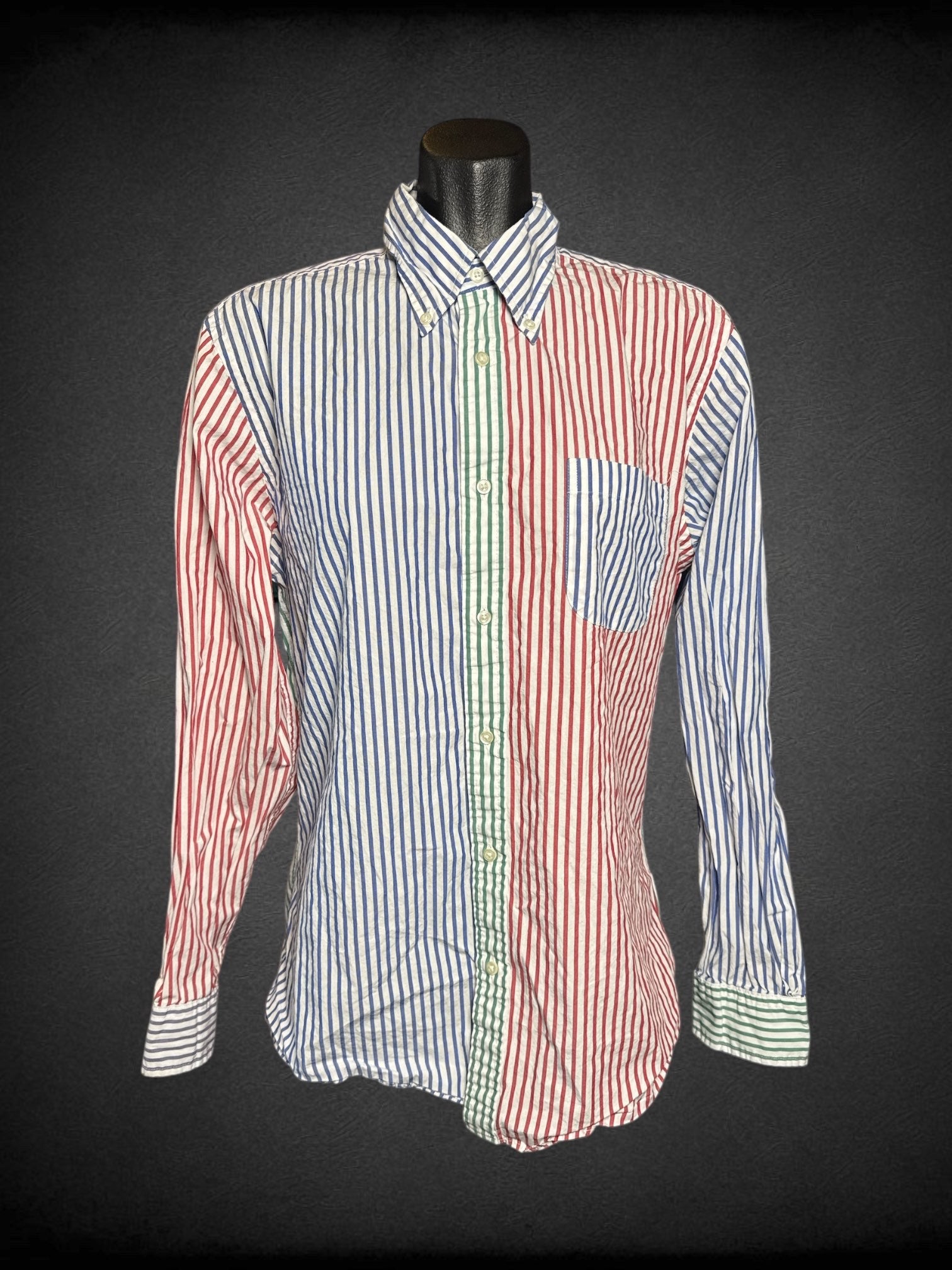 L Brooks & Brothers multicolor striped  long sleeve button down with pocket on front and color block design