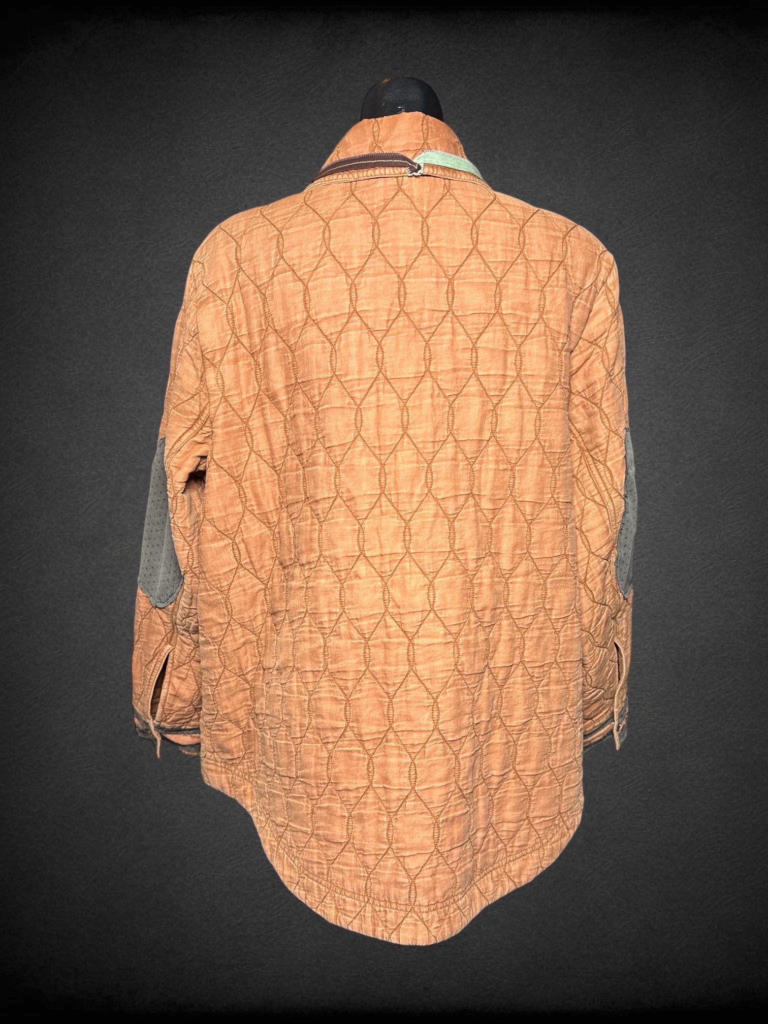 XL J.Jill orange washed long sleeve button up jacket with quilted texture,  decorative buttons, and pockets