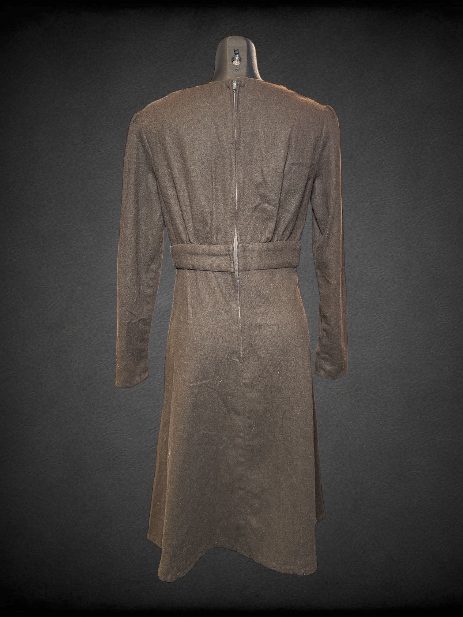S Brown handmade long sleeve dress with purple and pink polka dots, and zipper on back