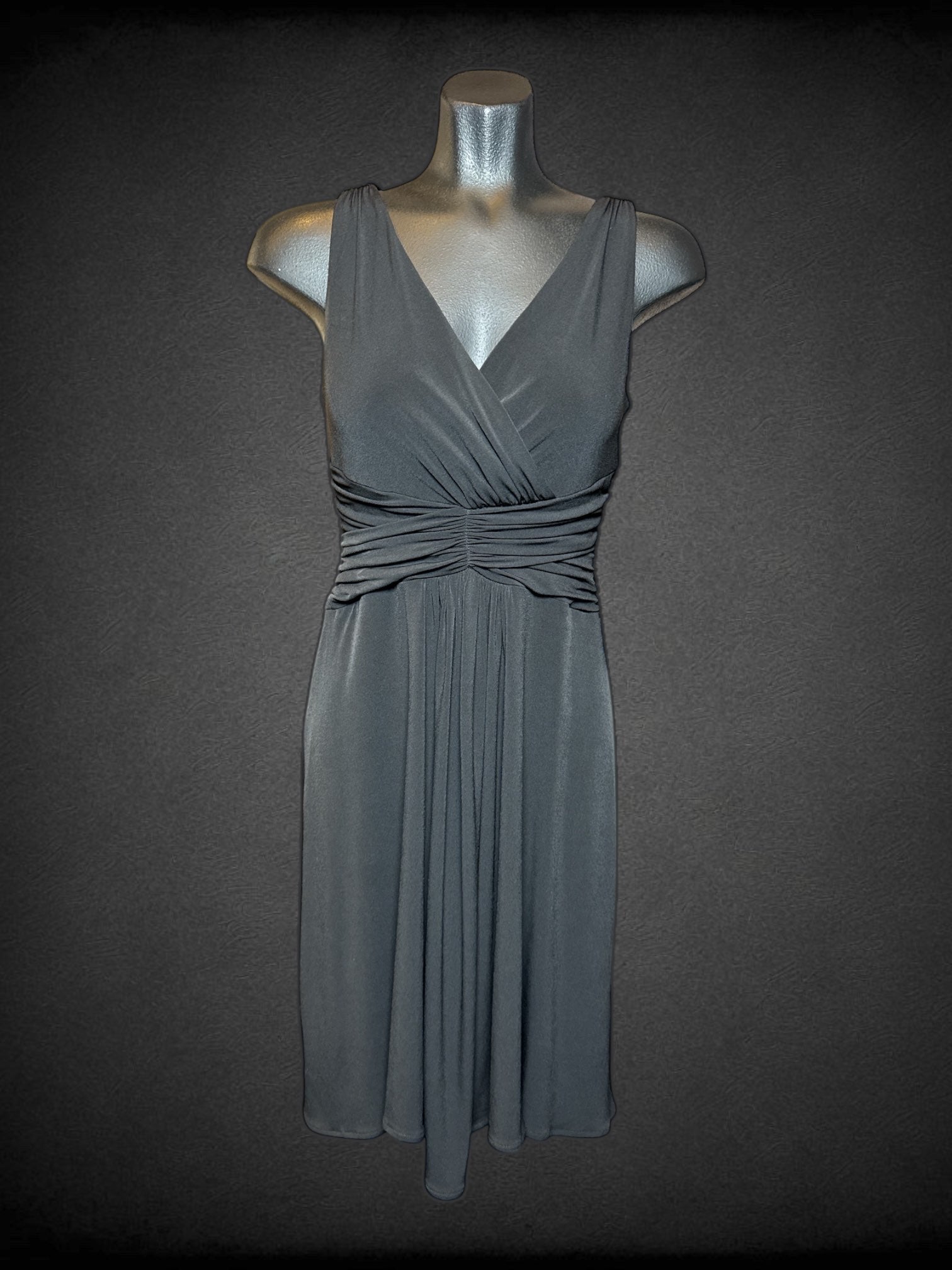 M London Times vintage black sleeveless dress with faux wrap design