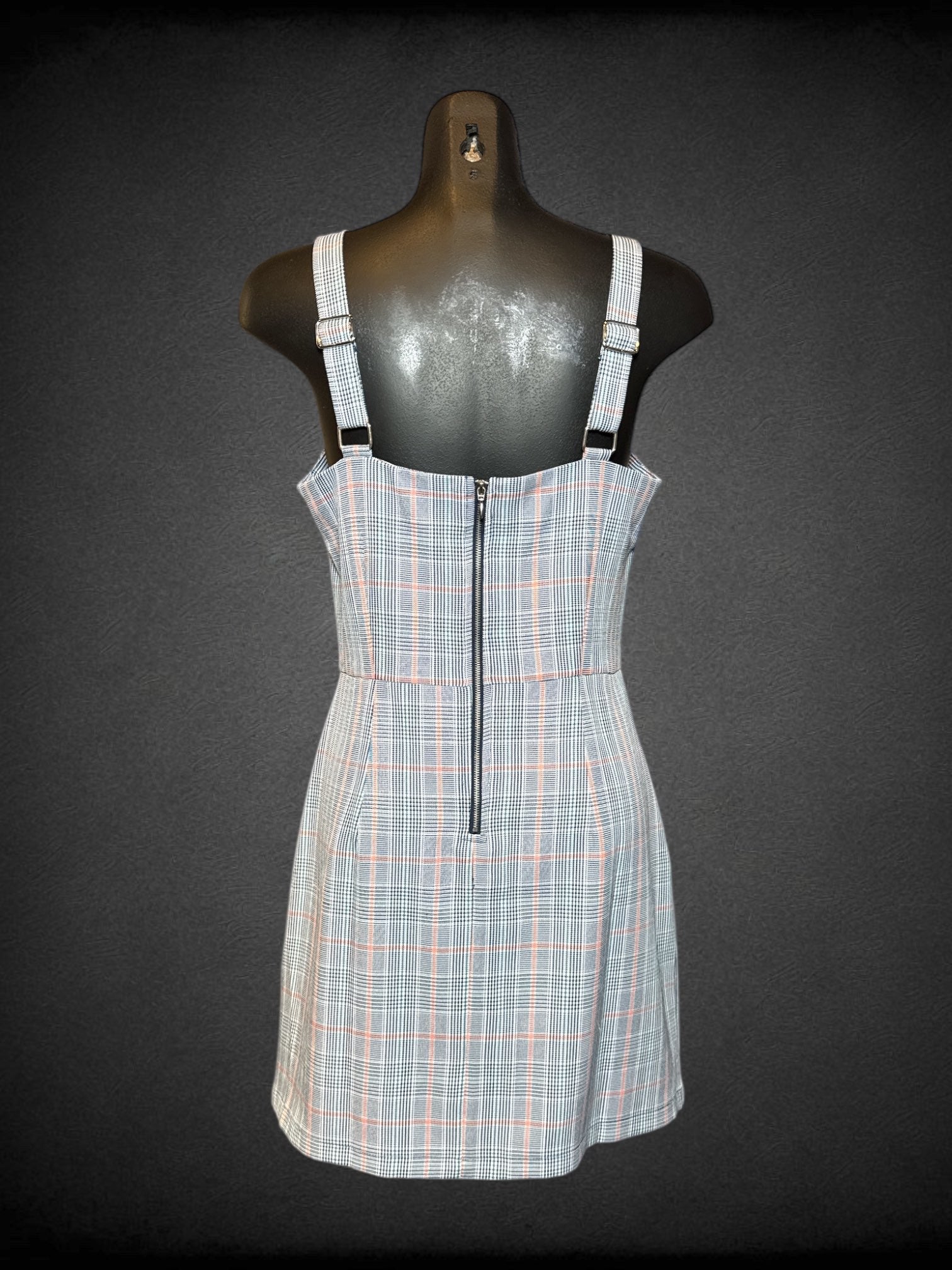 M Fishbowl white and navy houndstooth sleeveless dress with adjustable straps, and zipper on back