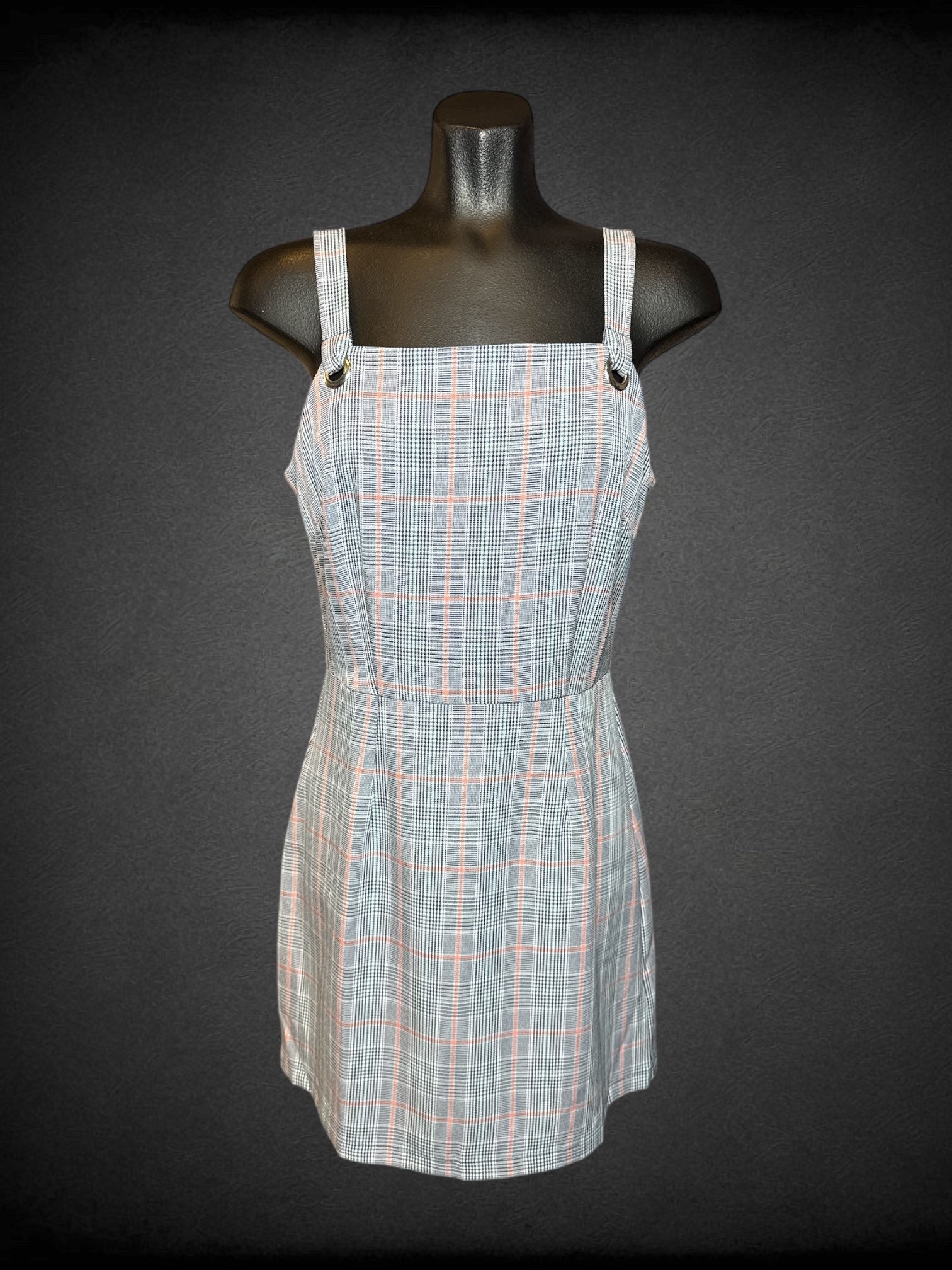 M Fishbowl white and navy houndstooth sleeveless dress with adjustable straps, and zipper on back