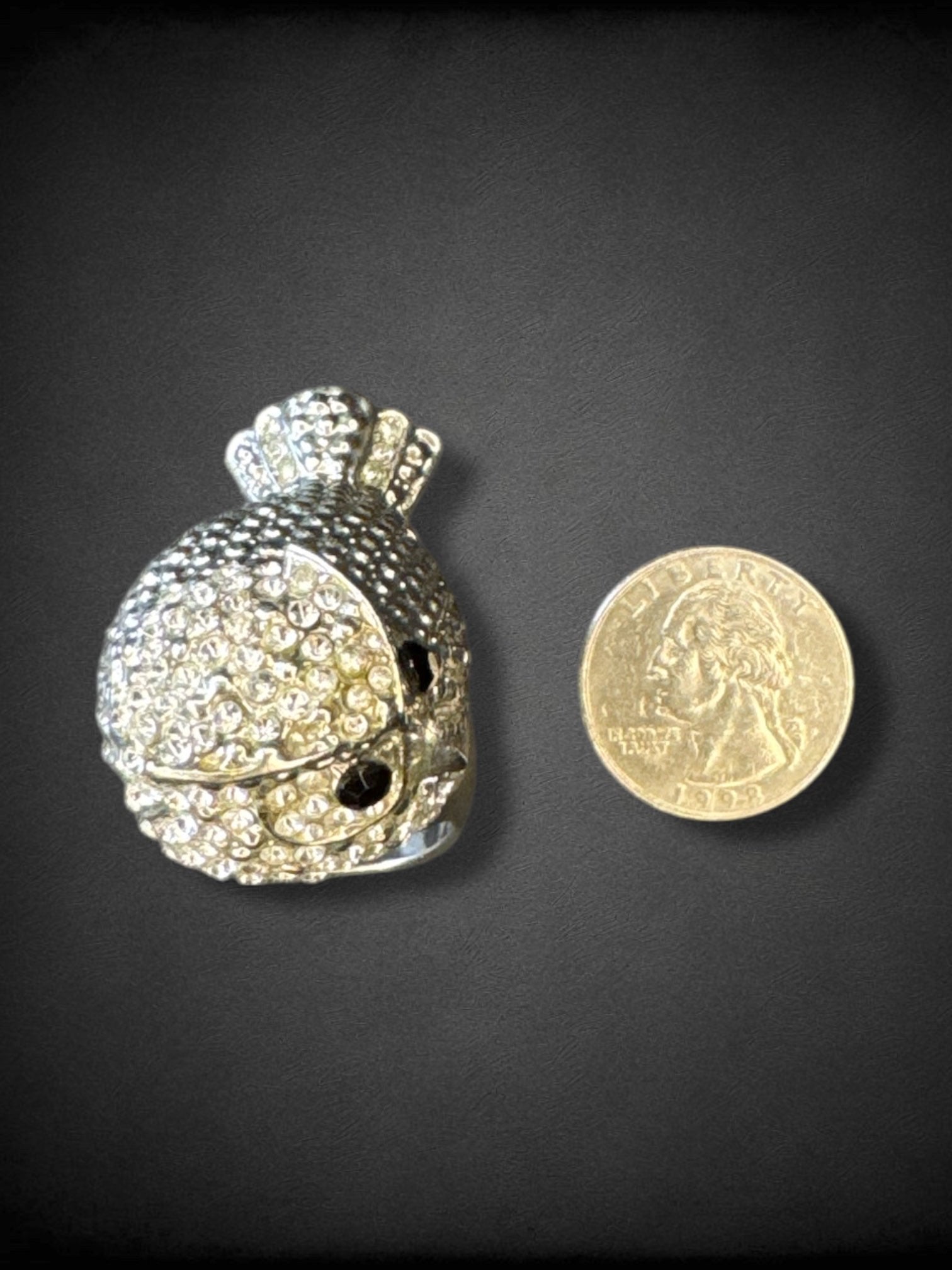 Size 11.5 silver tone rhinestone owl statement ring