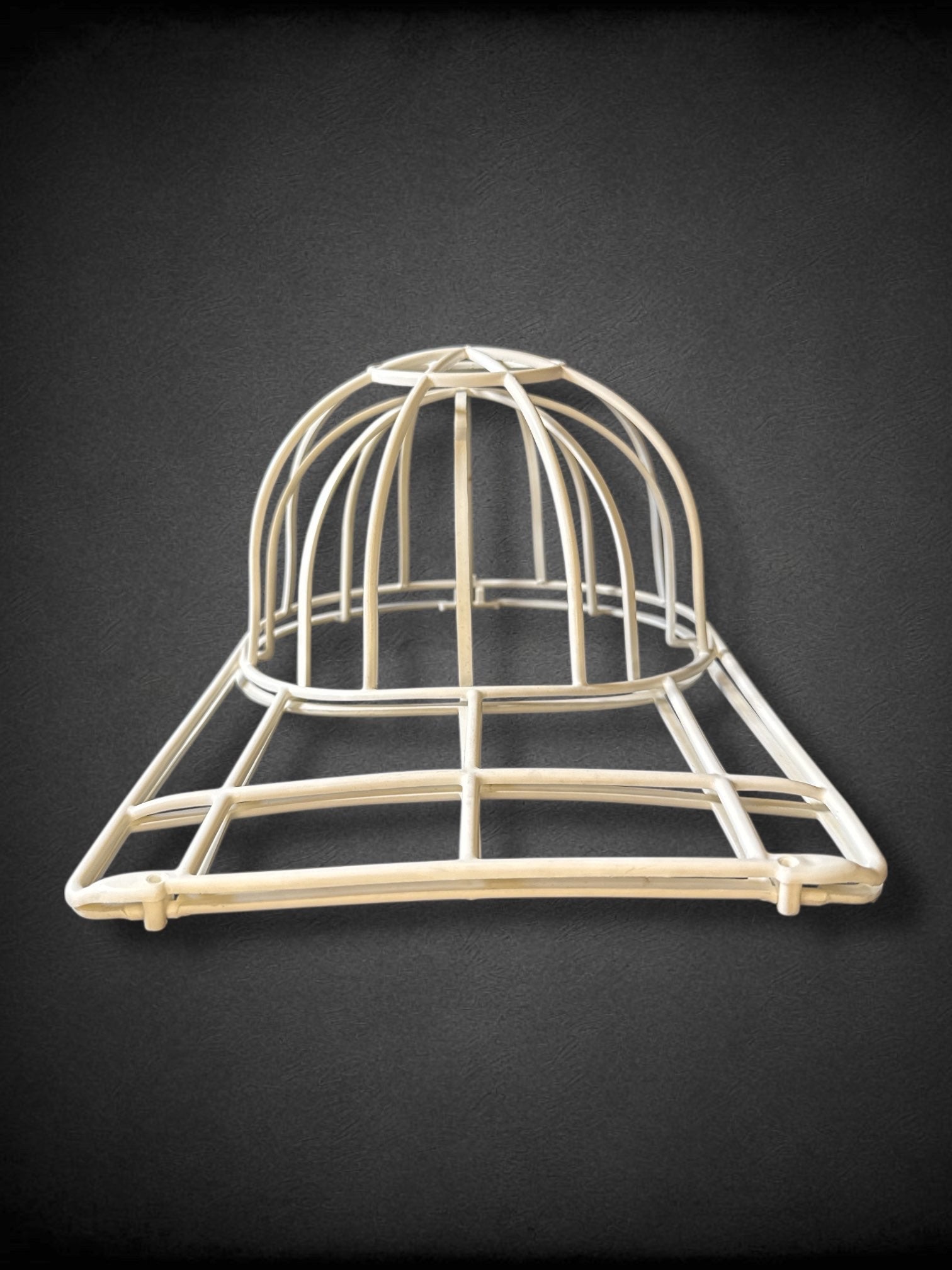 12.5” by 8.5” vintage white cage that makes baseball caps flat