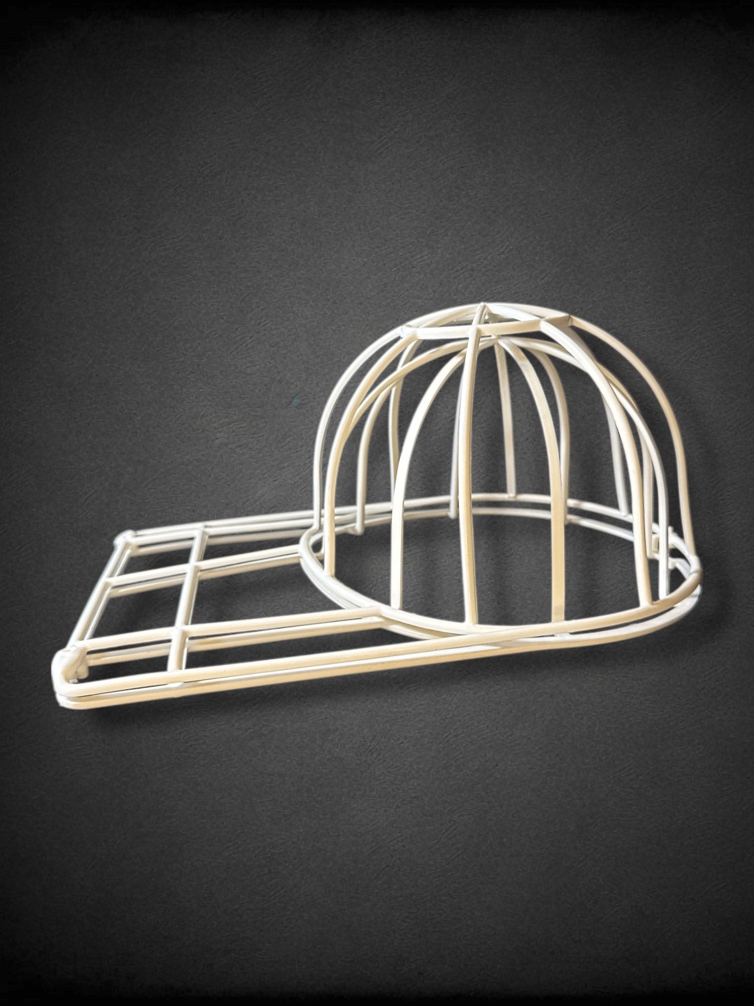 12.5” by 8.5” vintage white cage that makes baseball caps flat