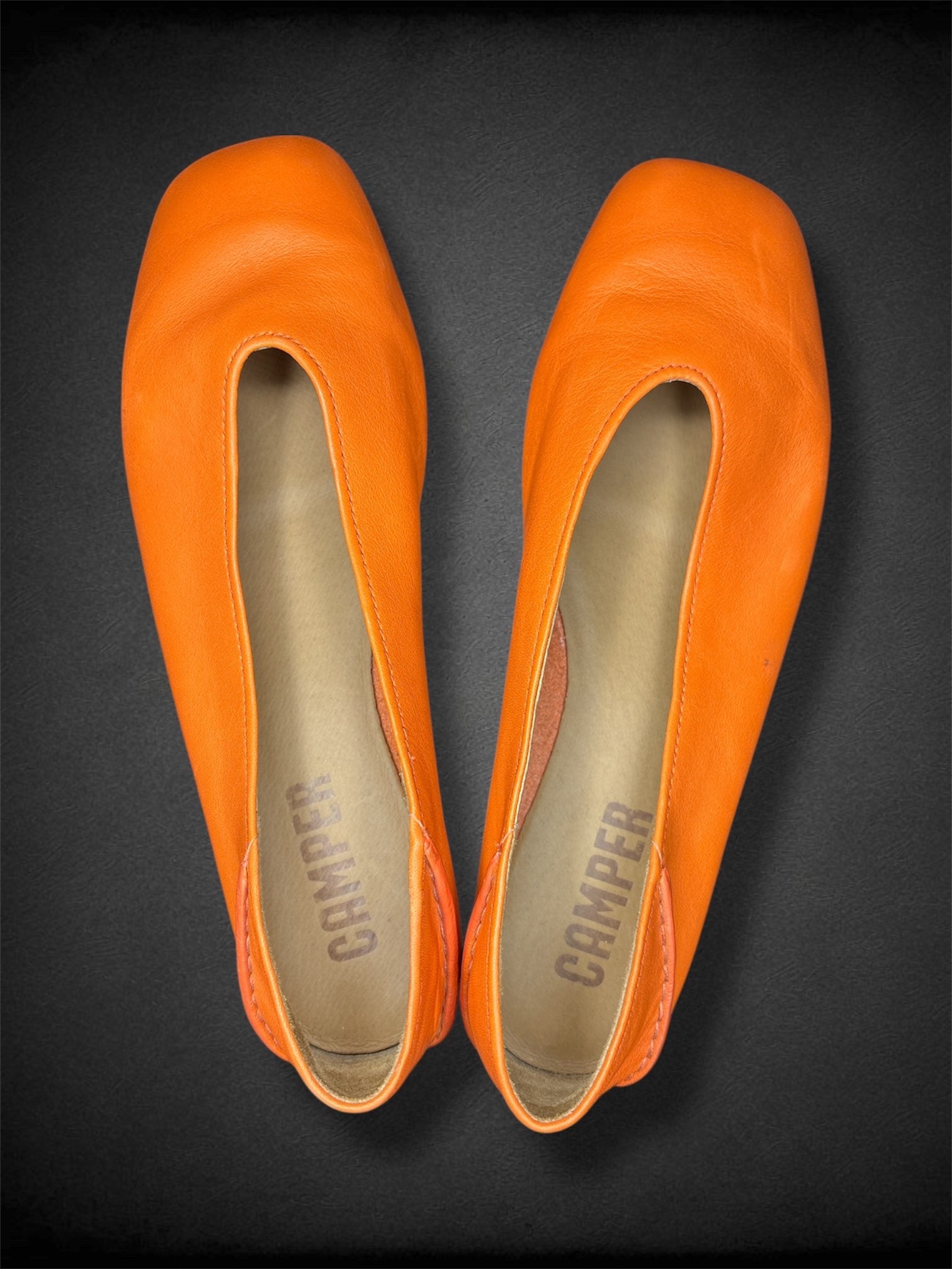 size 8 (women’s)Camper Orange Leather Ballerina Flats