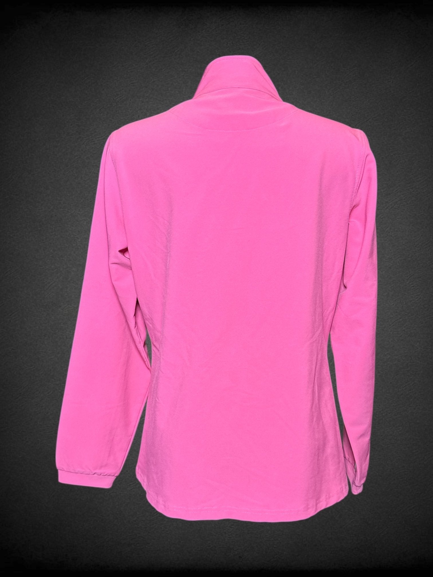 L Magnolia Lane pink long sleeve zip up jacket with white accents, zipper pockets, and US small graphic on chest