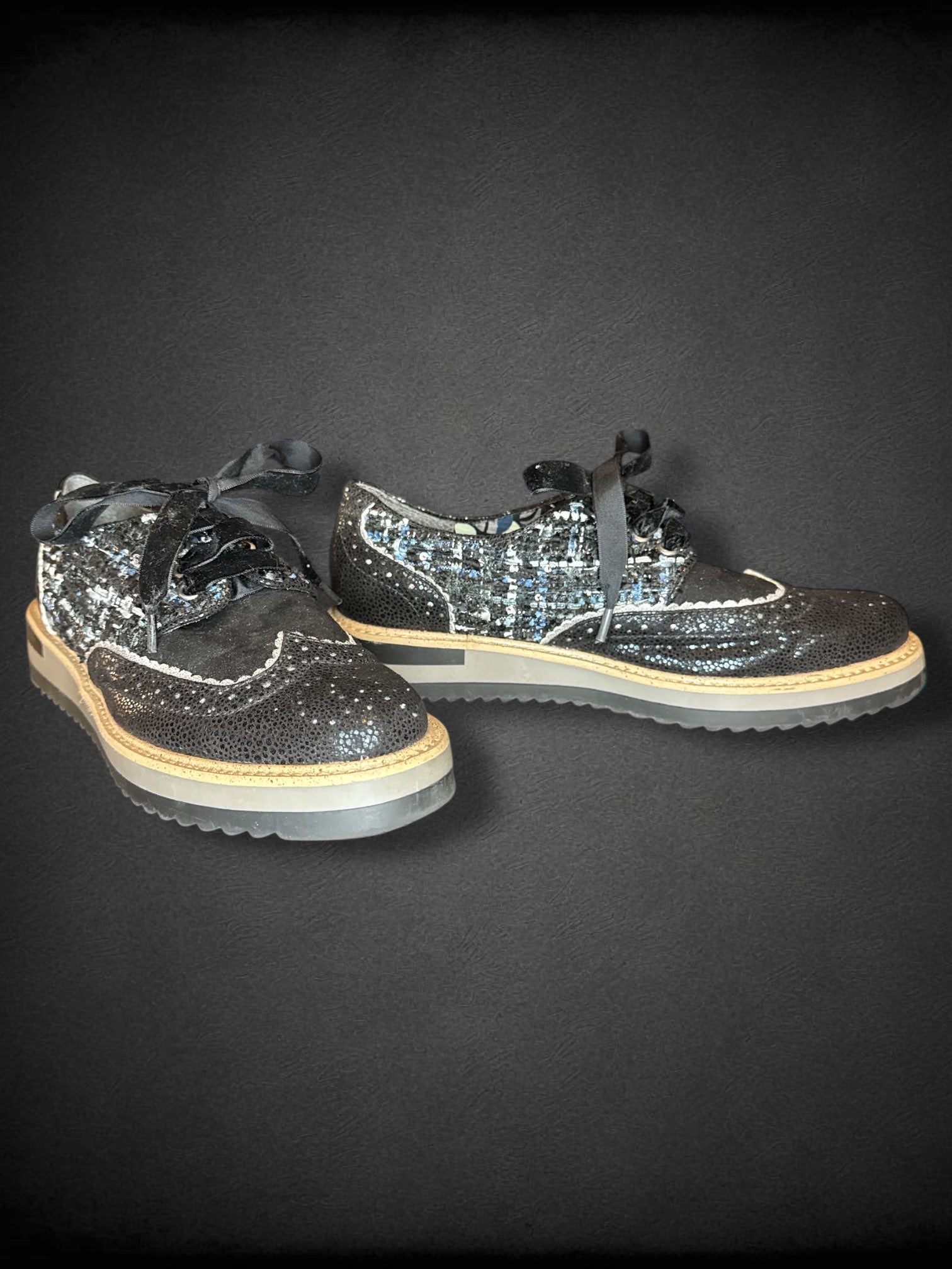 Size 6 women’s Ruby Shoo black textured sneakers with velvet laces