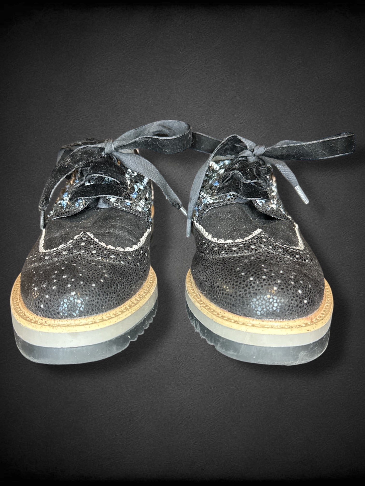 Size 6 women’s Ruby Shoo black textured sneakers with velvet laces