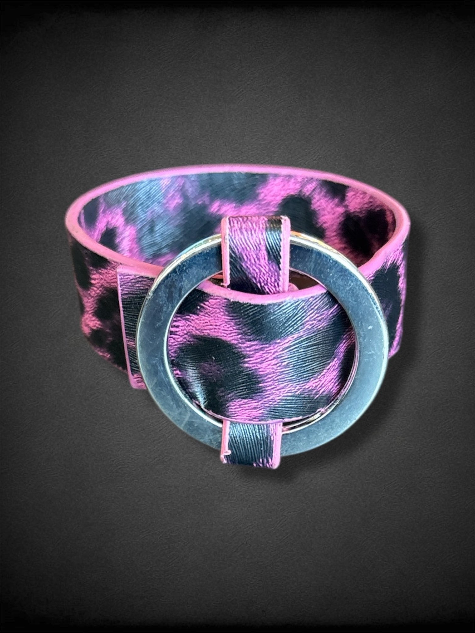 Pink and black Leppard print adjustable strap bracelet