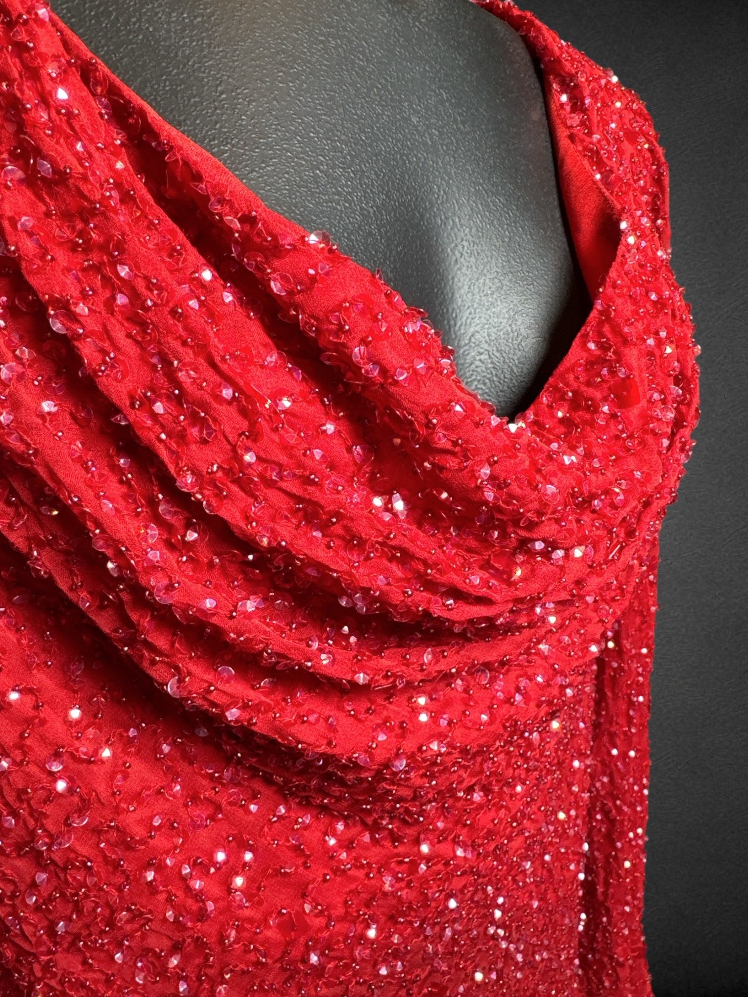 M MARINA by Marina Bresler vintage red long sleeve blouse with beautiful beading and embroidery and draping neckline