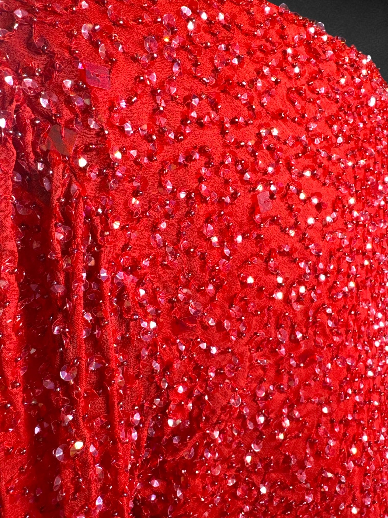 M MARINA by Marina Bresler vintage red long sleeve blouse with beautiful beading and embroidery and draping neckline