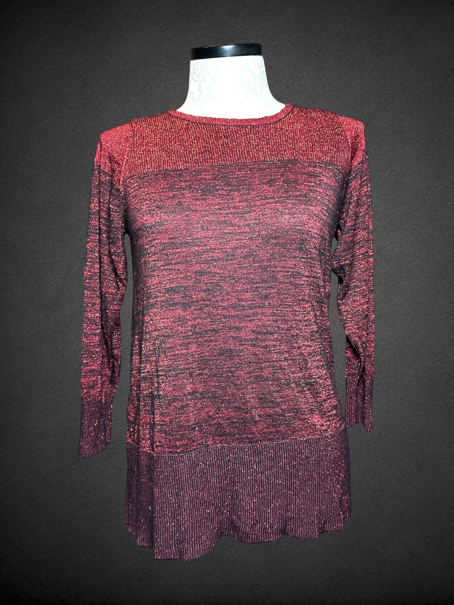 0X ALYX red and black metallic knit long sleeve sweater