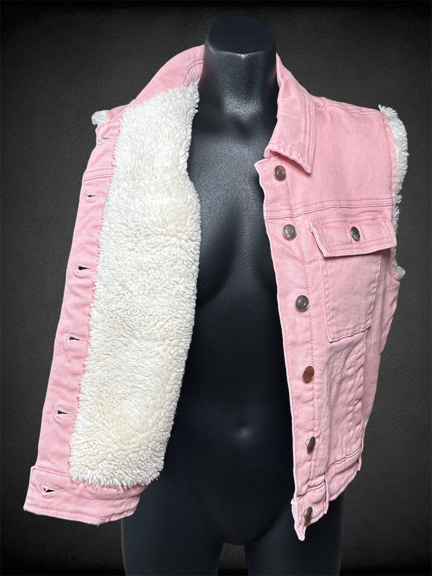 M CELEBRITY PINK pink button up vest with white fur inner lining