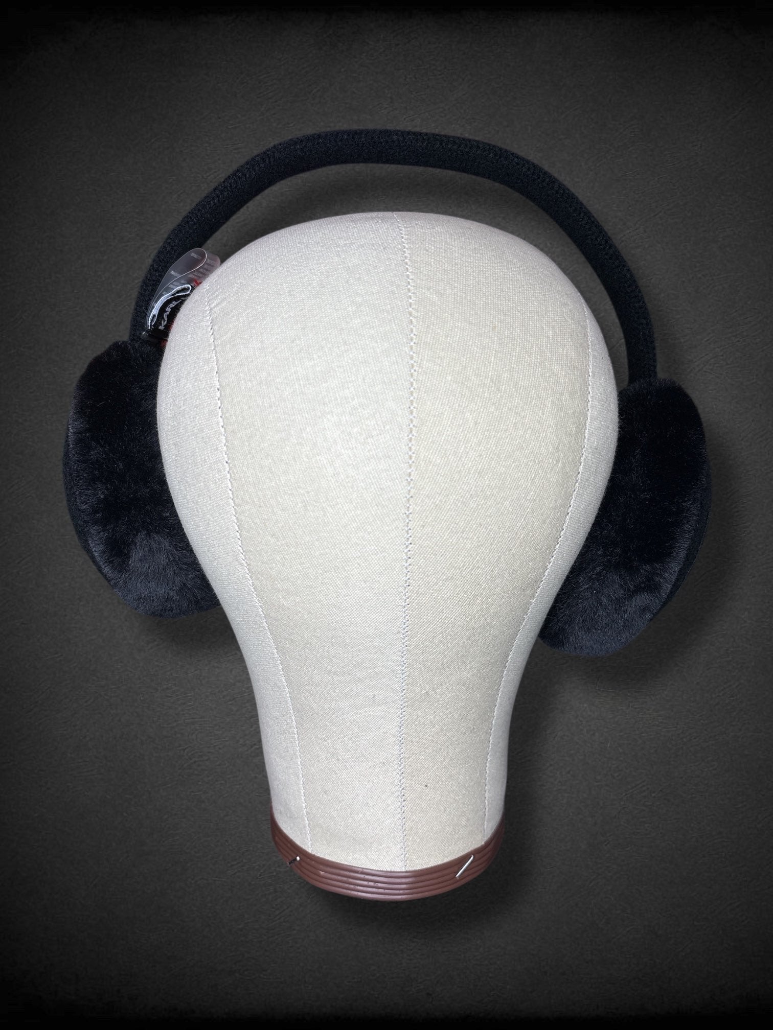 KARL LAGERFELD black fuzzy earmuffs with bedazzled cat logo on both ears