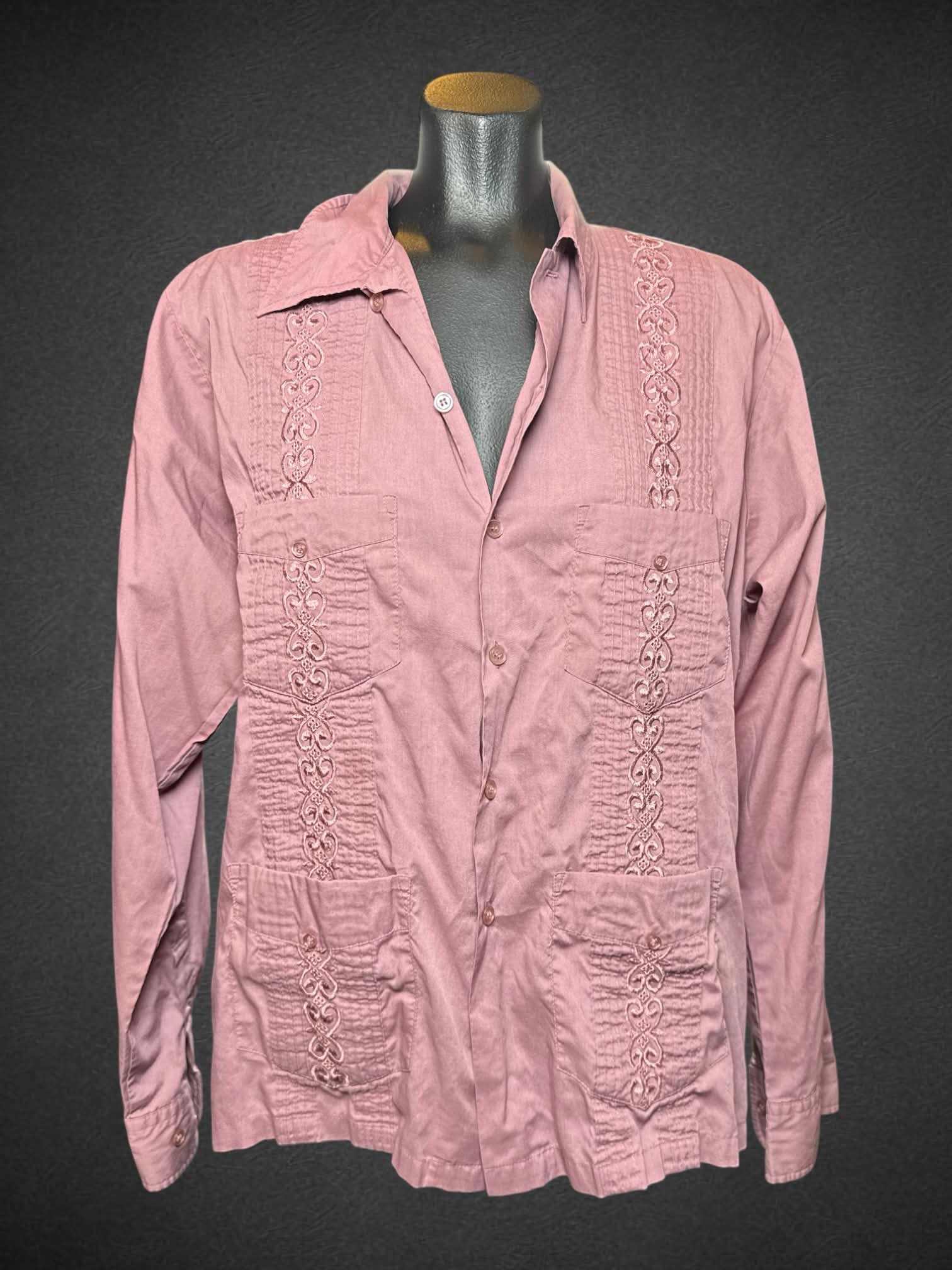 L TropiCool vintage dusty pink button up with beautiful embroidery and pleating