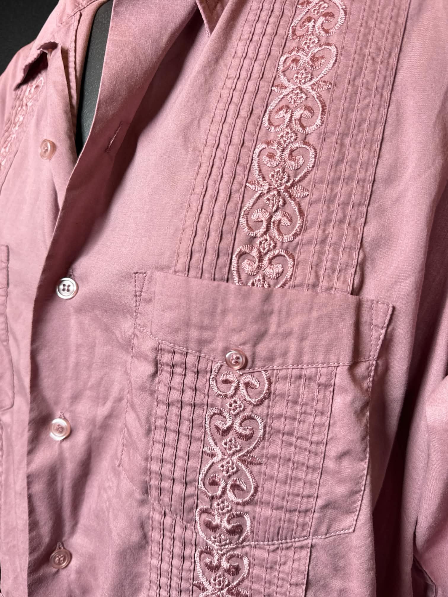 L TropiCool vintage dusty pink button up with beautiful embroidery and pleating
