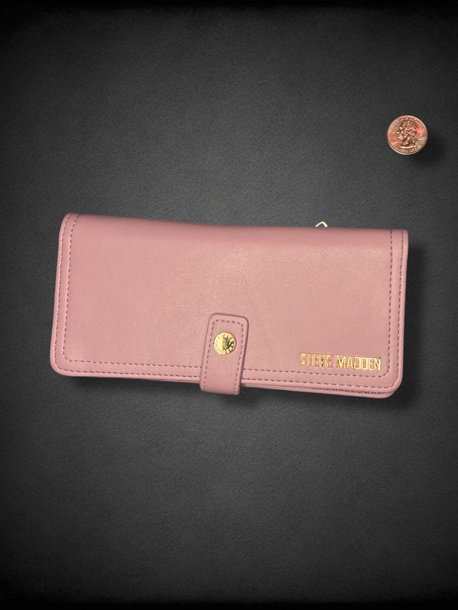 STEVE MADDEN pink bi-fold leather wallet with gold accents