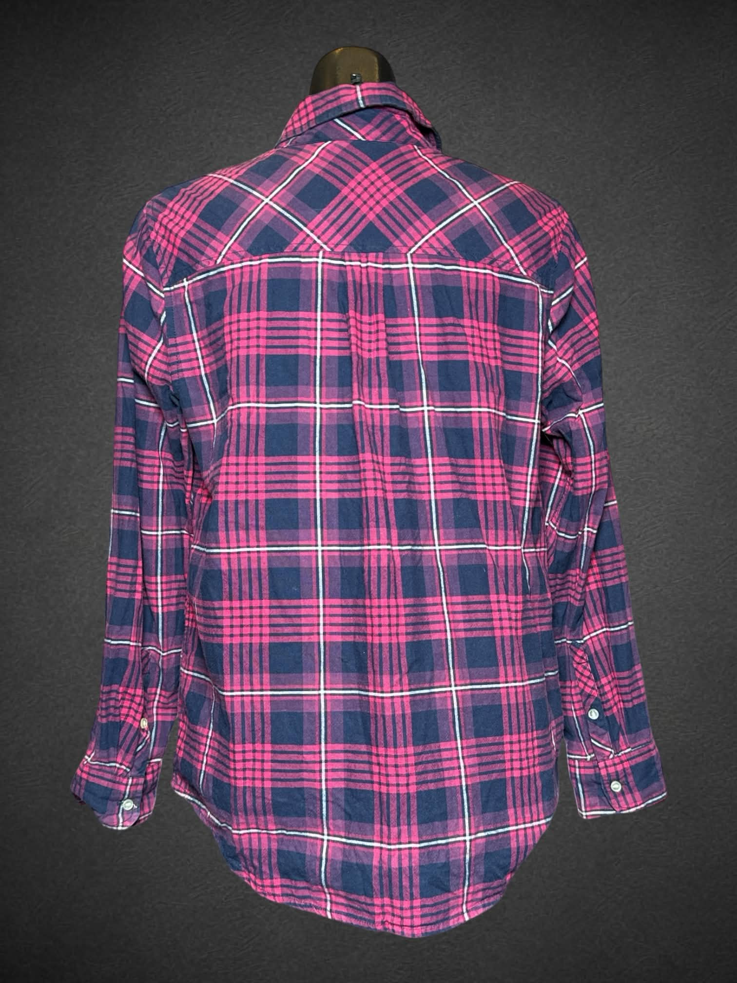 L TOMMY HILFIGER blue, purple, pink, and white plaid button up