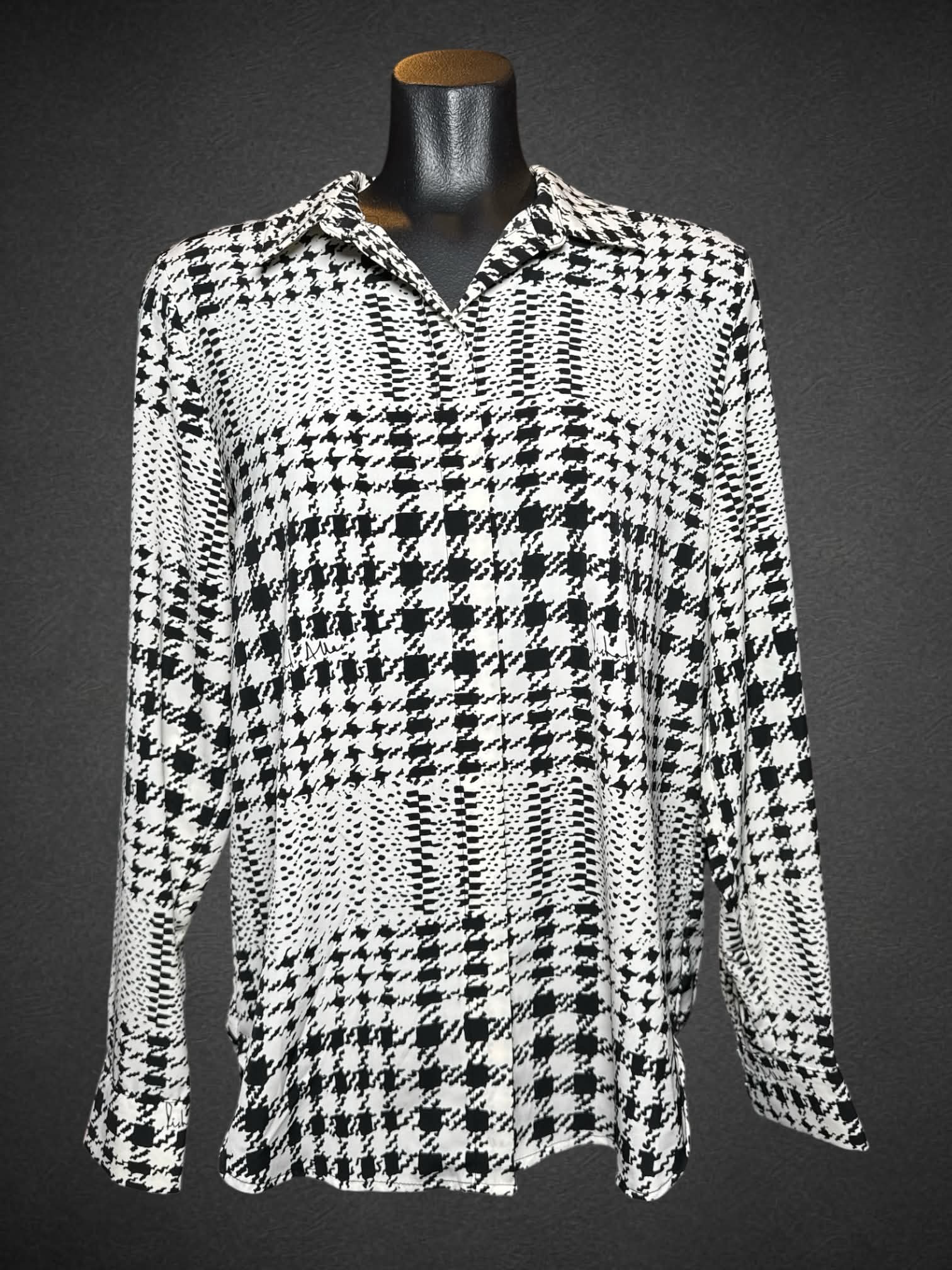L Richard Allen x H&M off white and black multi pattern long sleeve button up