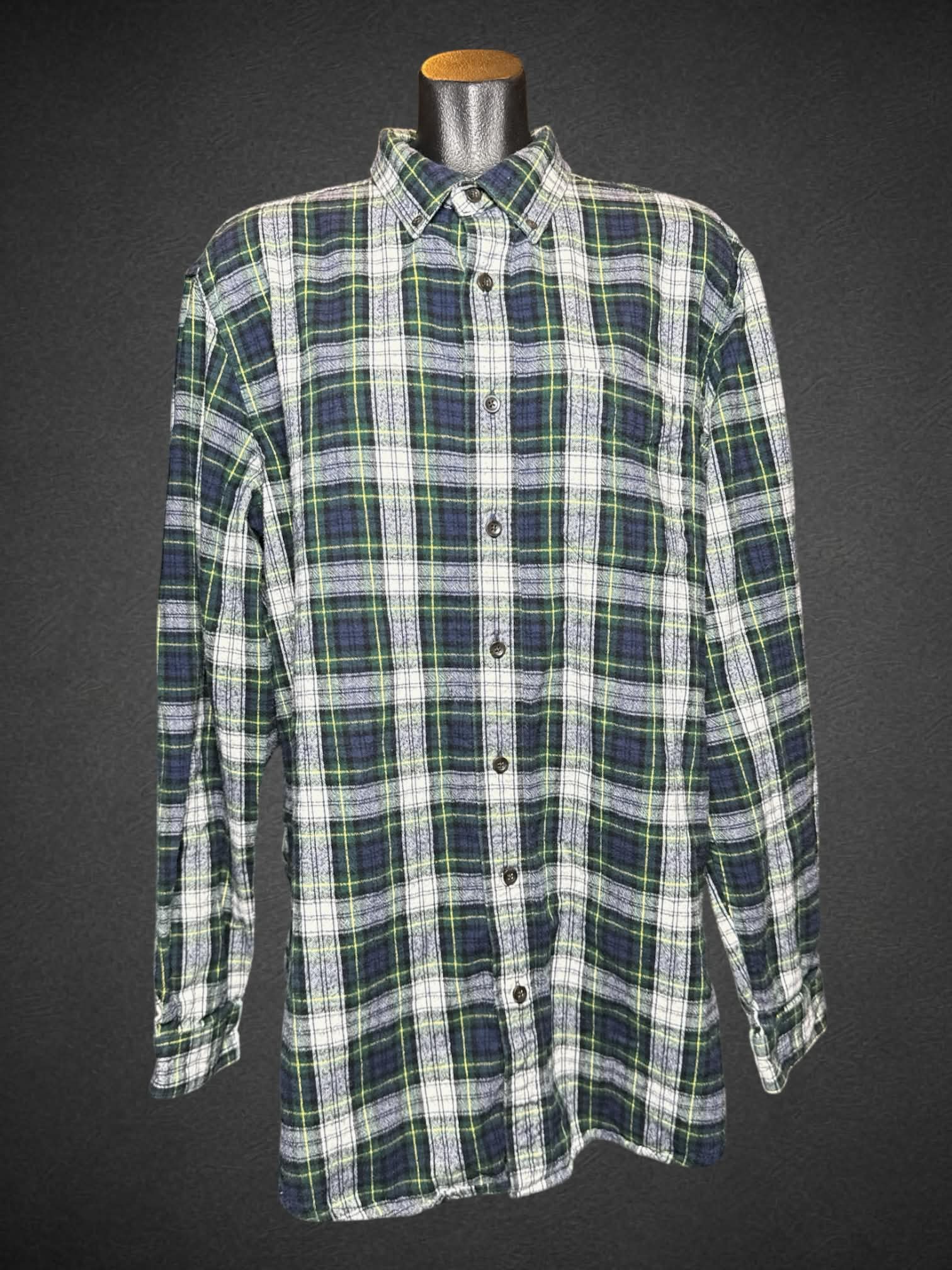 L L.L.Bean white, green, blue, and yellow plaid button down