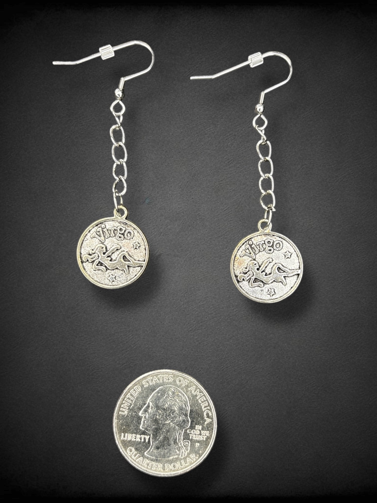 Virgo “Practical” Zodiac silver tone drop earrings