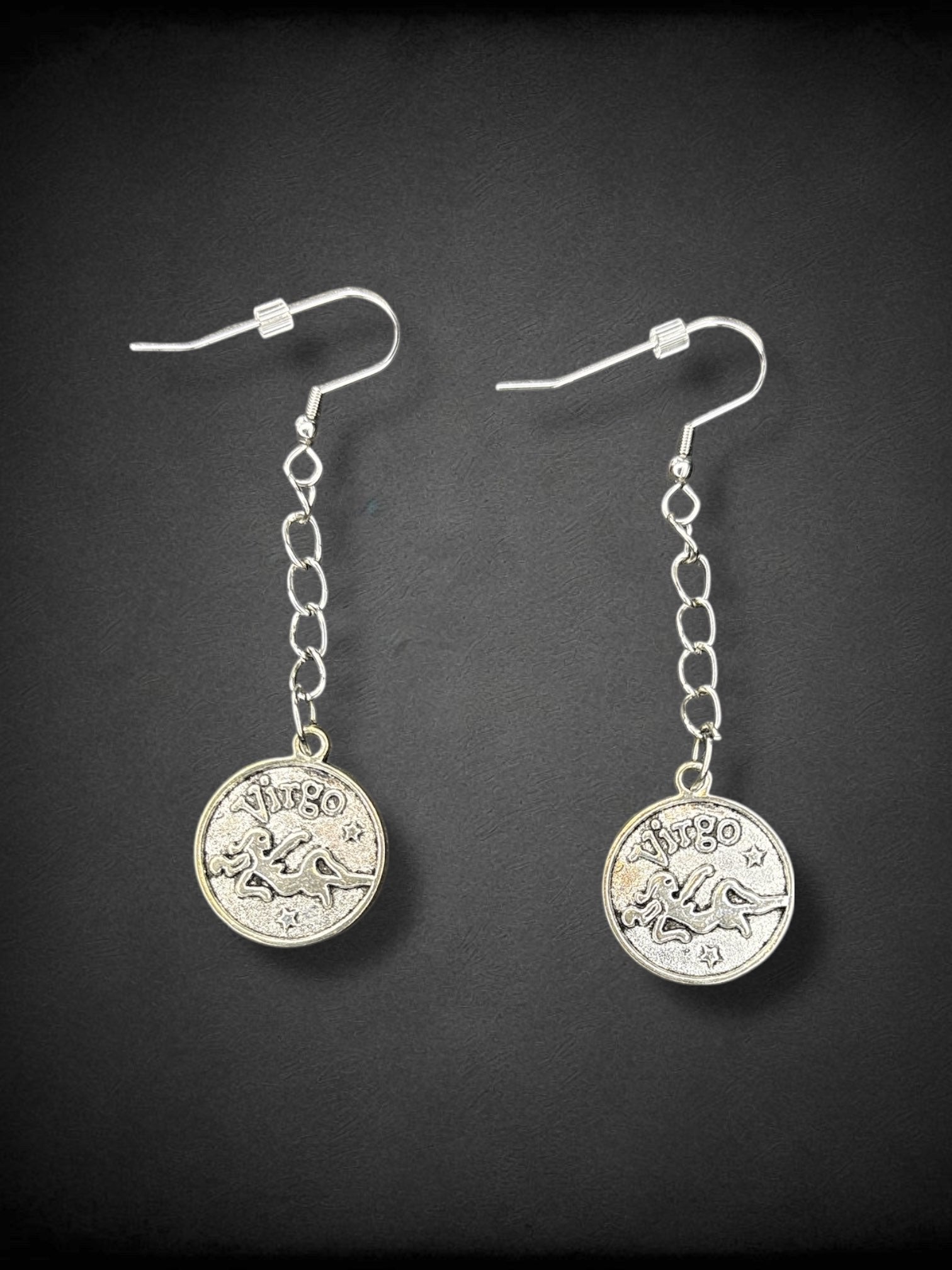 Virgo “Practical” Zodiac silver tone drop earrings