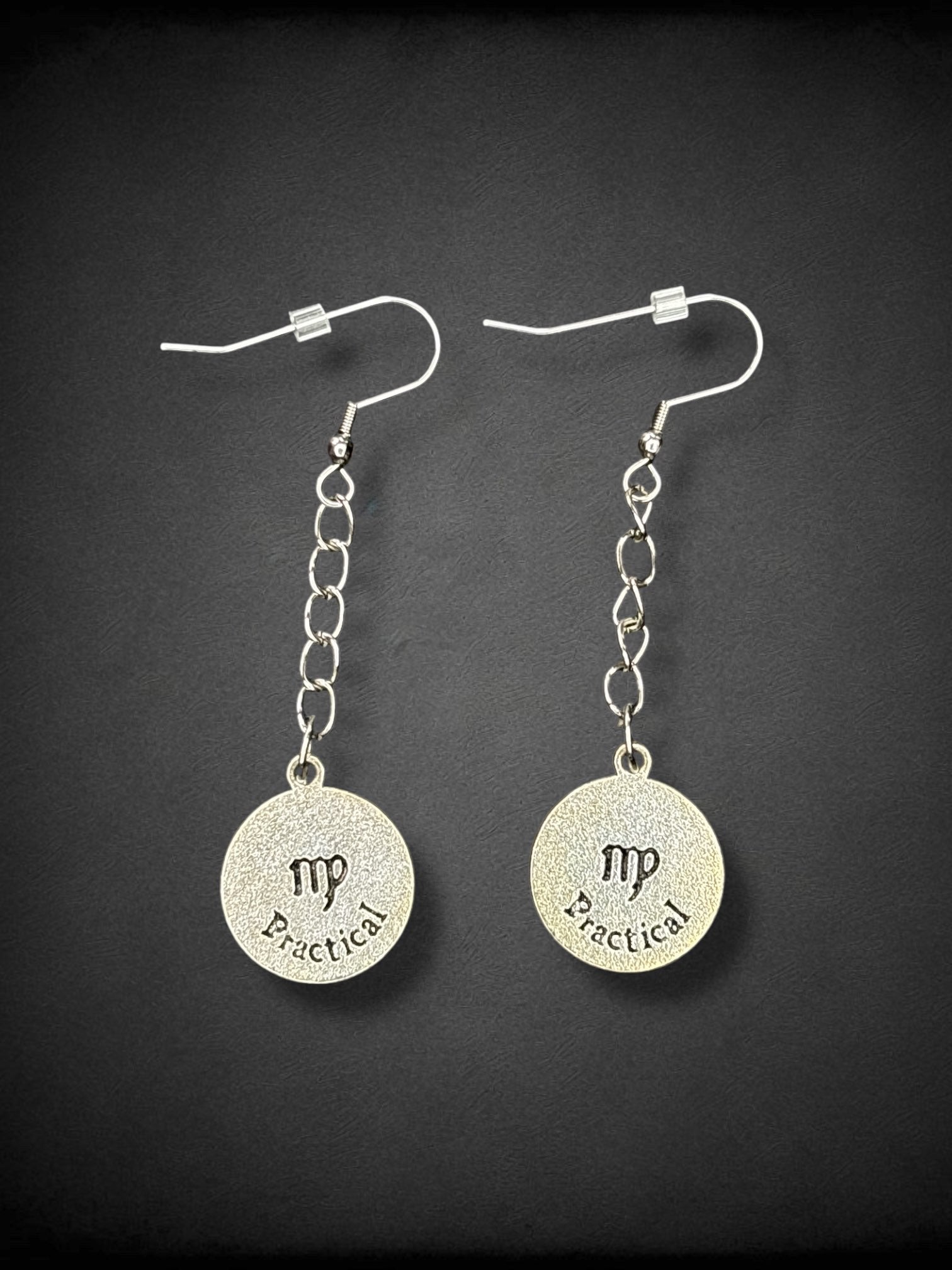 Virgo “Practical” Zodiac silver tone drop earrings