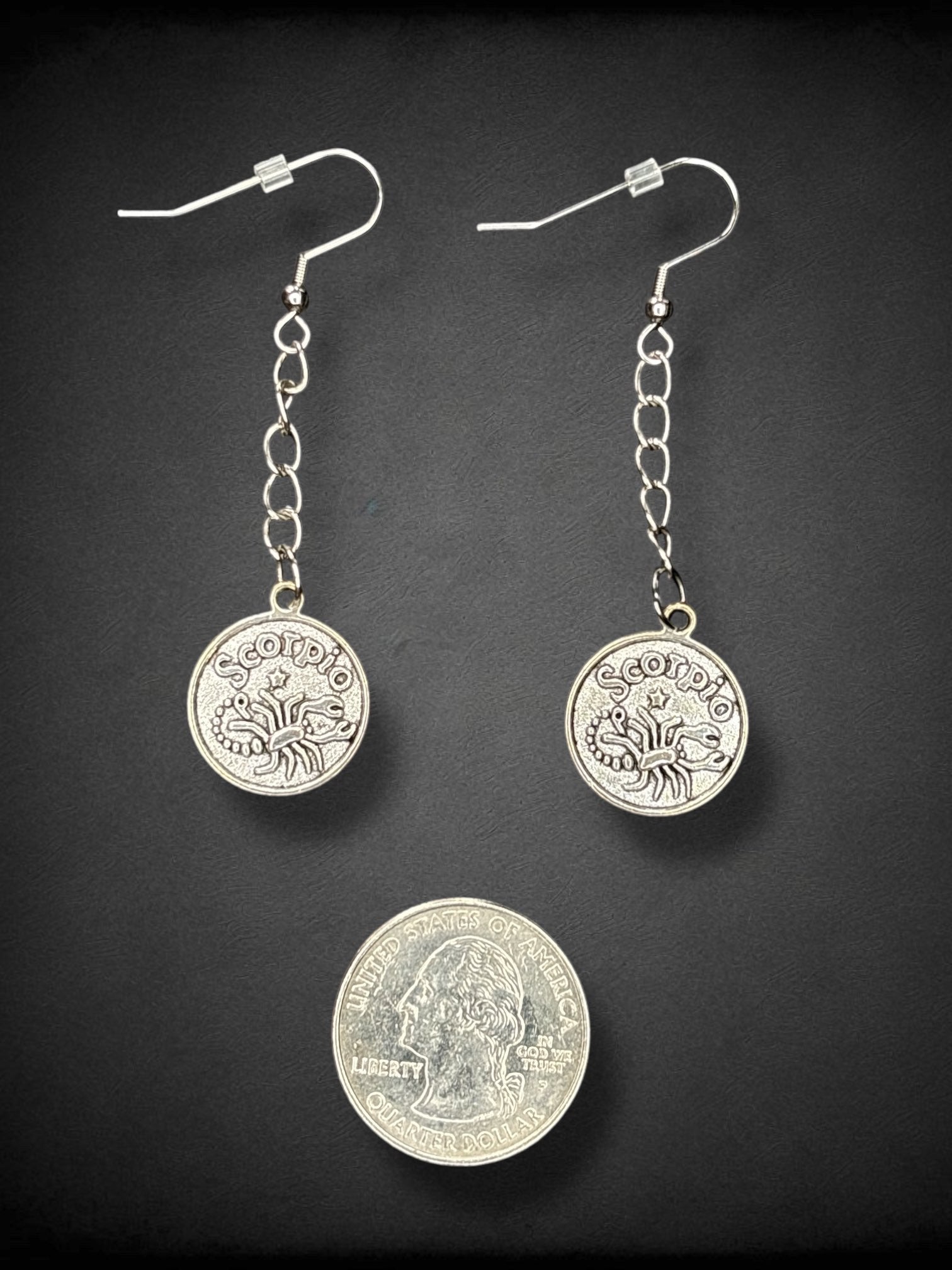 Scorpio “Passionate” Zodiac silver tone drop earrings