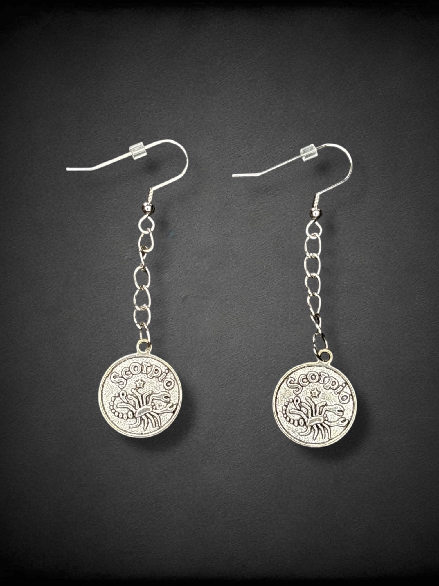Scorpio “Passionate” Zodiac silver tone drop earrings