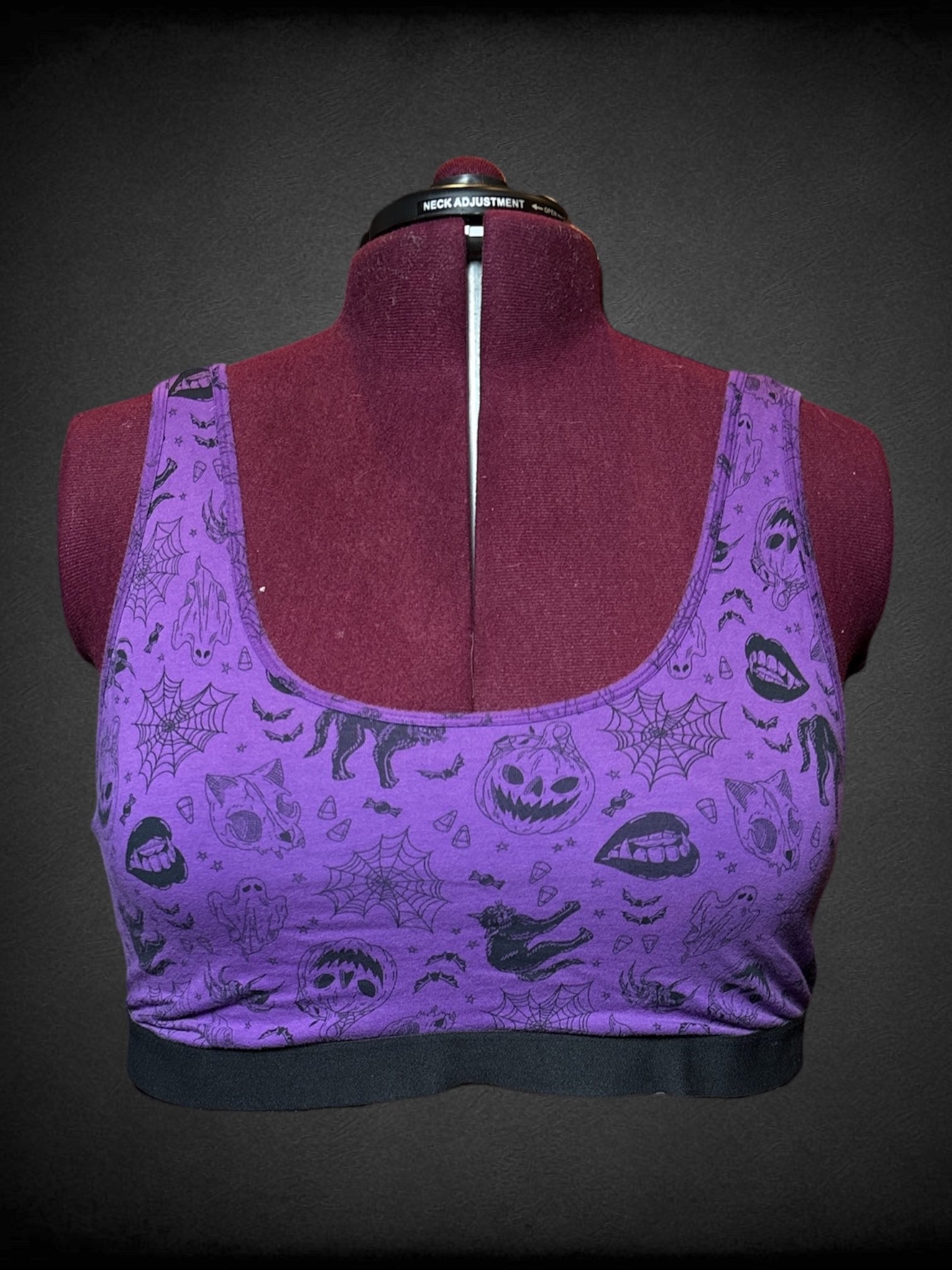 3X Torrid Curve purple and black bralette with Halloween spooky graphics