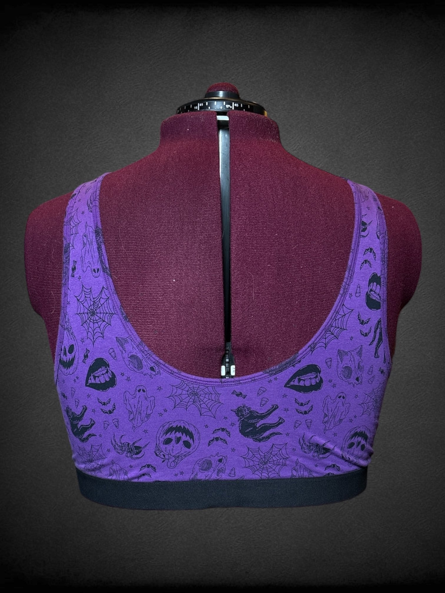 3X Torrid Curve purple and black bralette with Halloween spooky graphics