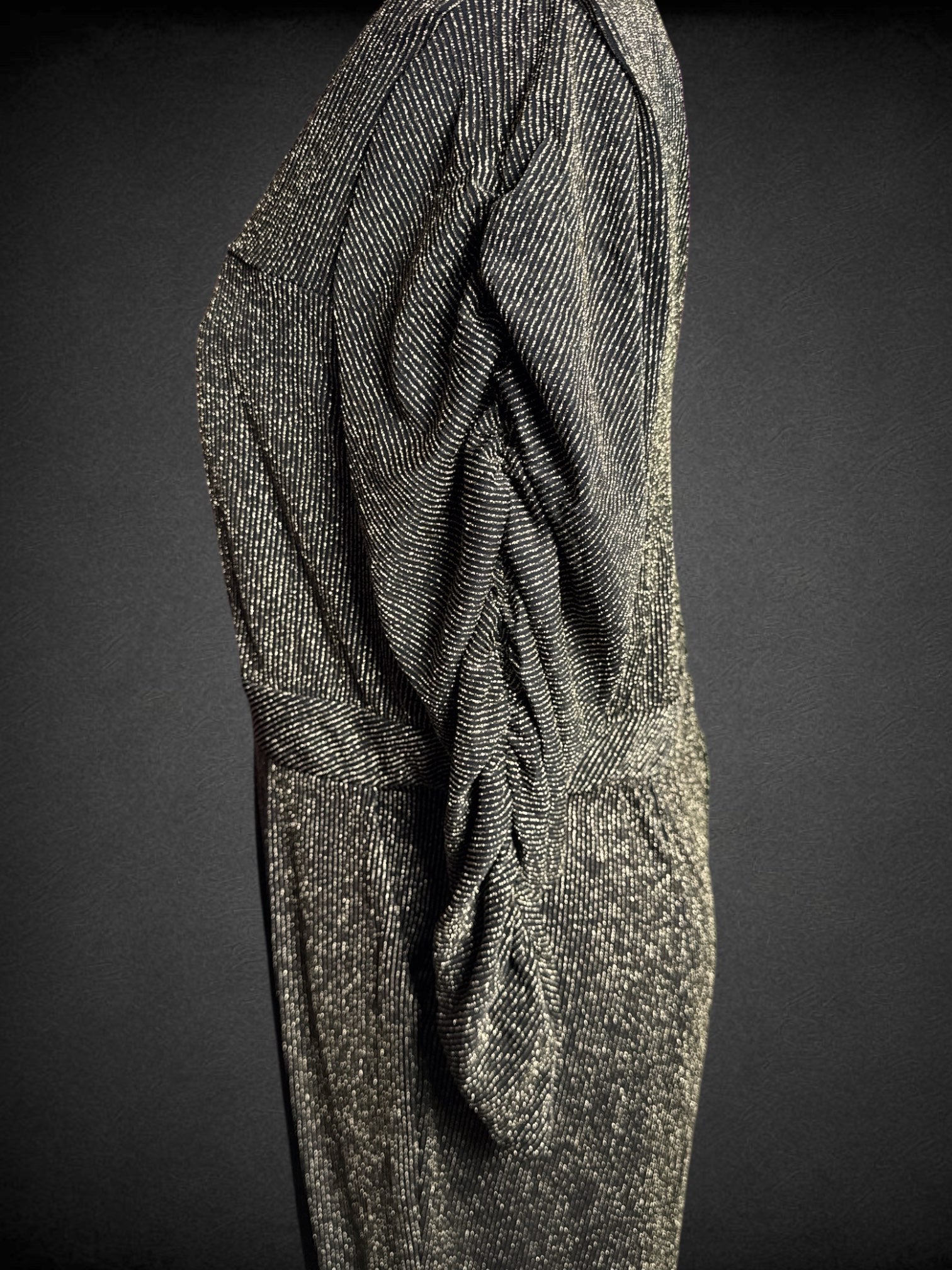 1X TORRID gold glitter ribbed black jumpsuit with square neckline and scrunched long sleeves