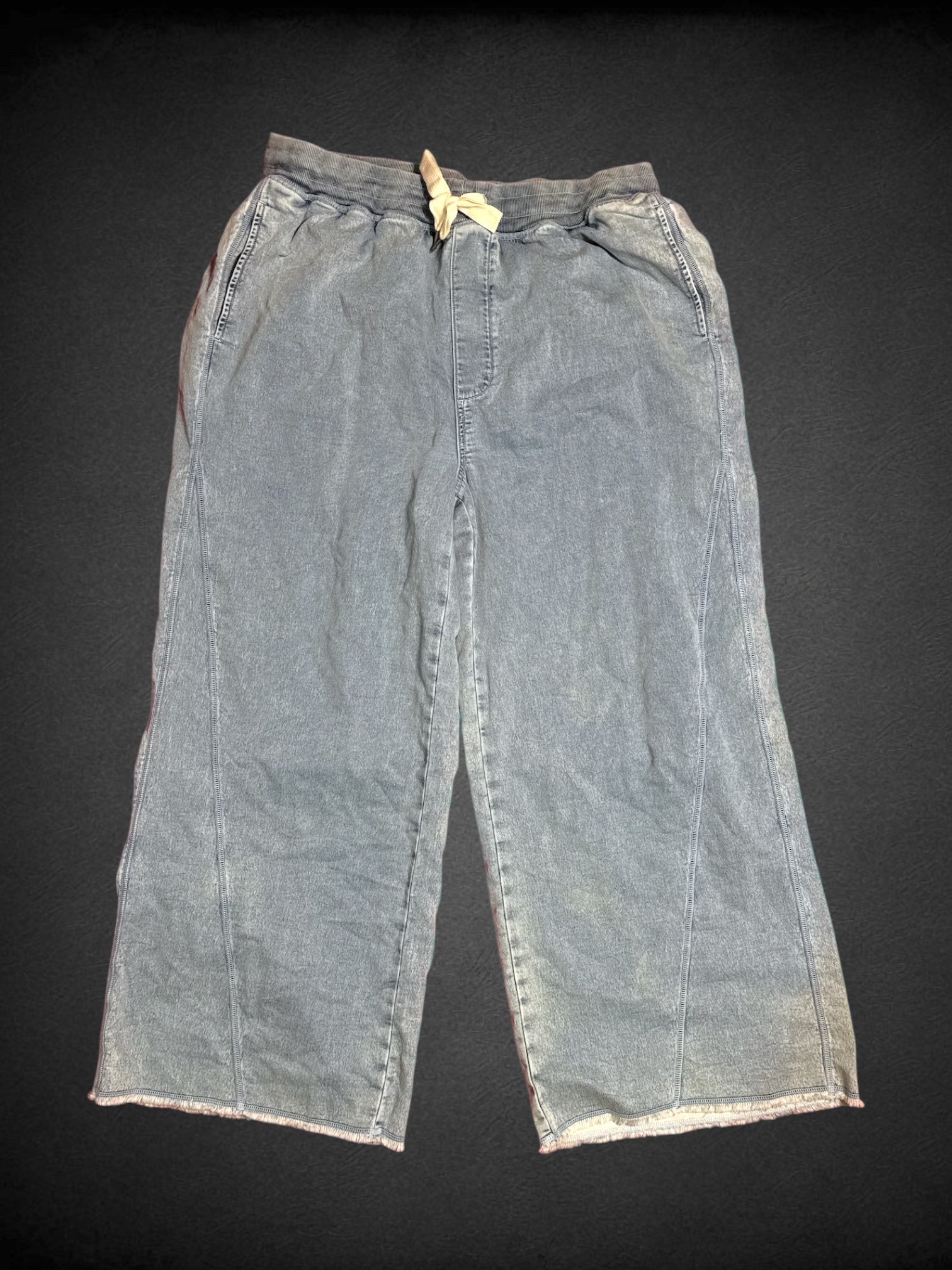 0X NWT AERIE light acid wash baggy denim look pants with elastic waist drawstring