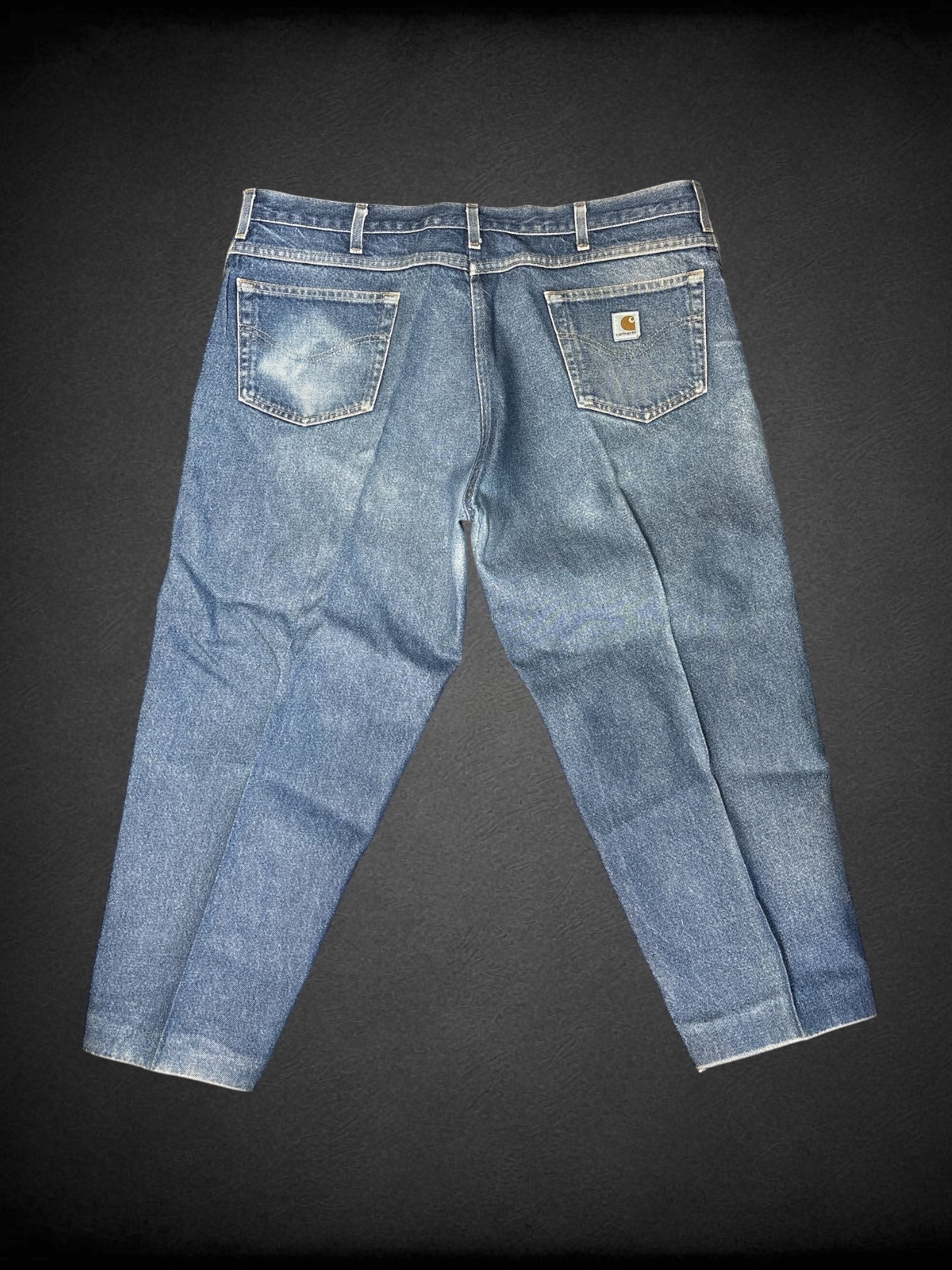 1X vintage Carhartt denim pants with front starched pleat