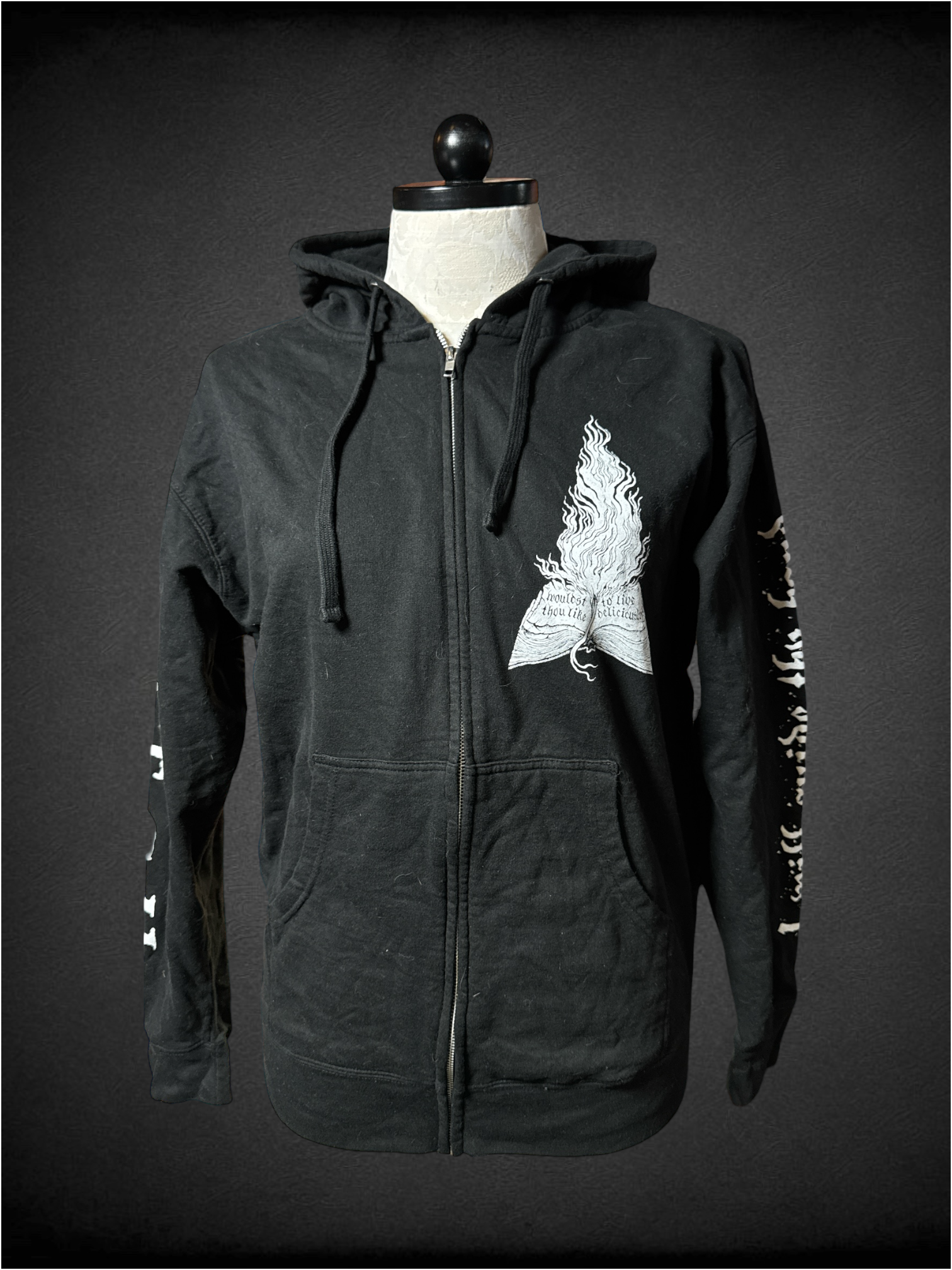 XL CreepORama black hoodie with white witchy designs