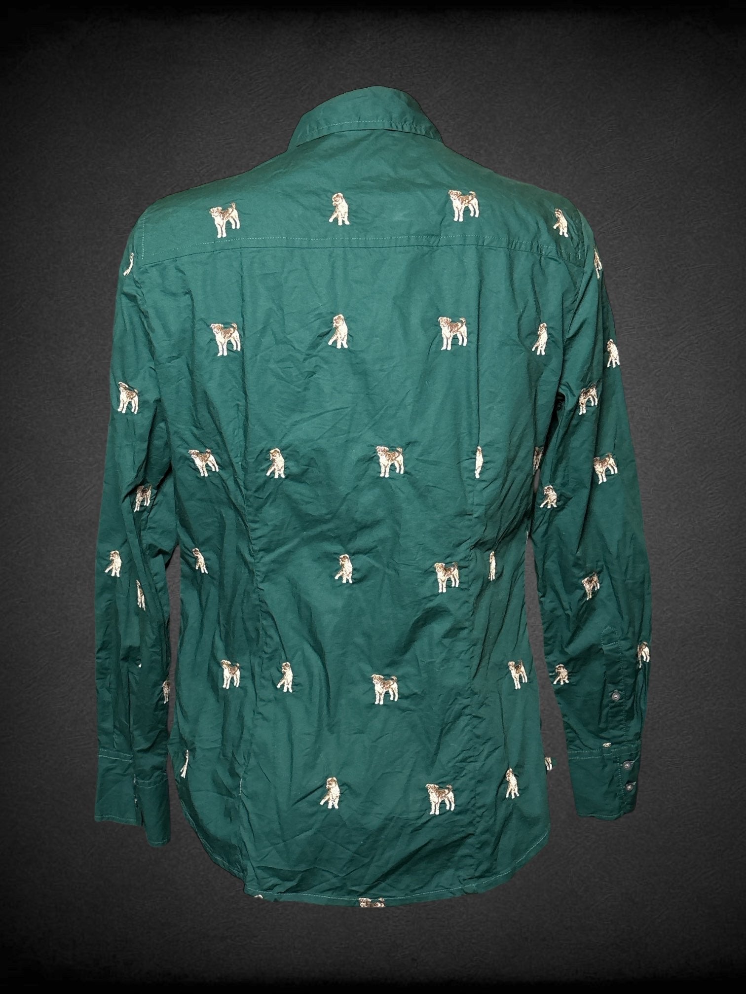 S J.Crew Puppy Pattern green button up