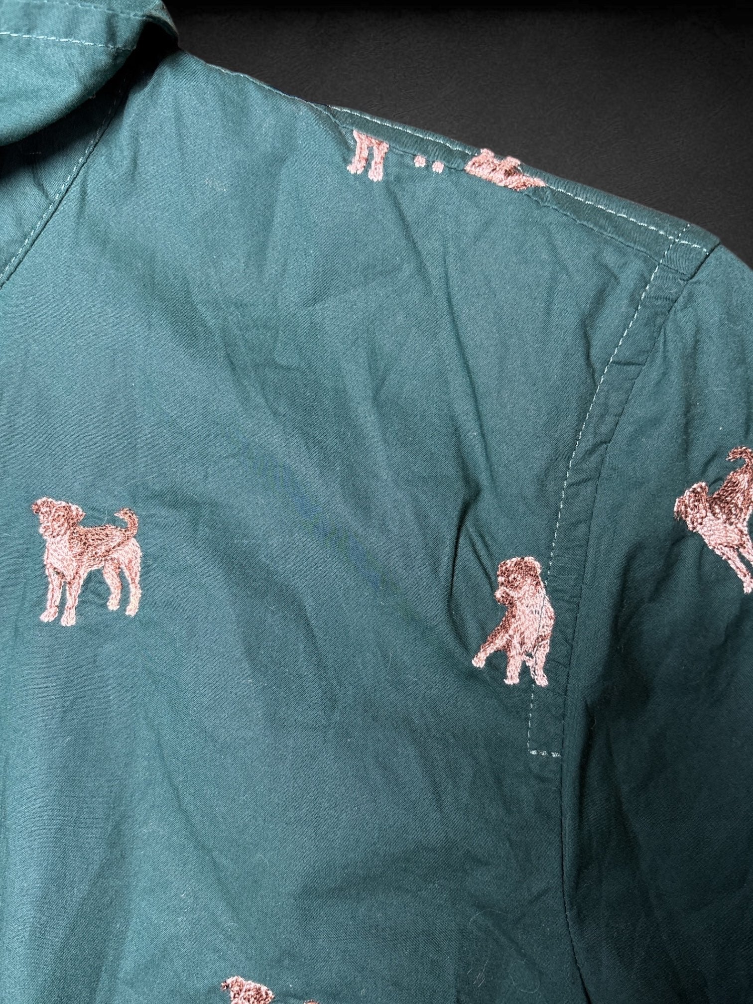 S J.Crew Puppy Pattern green button up