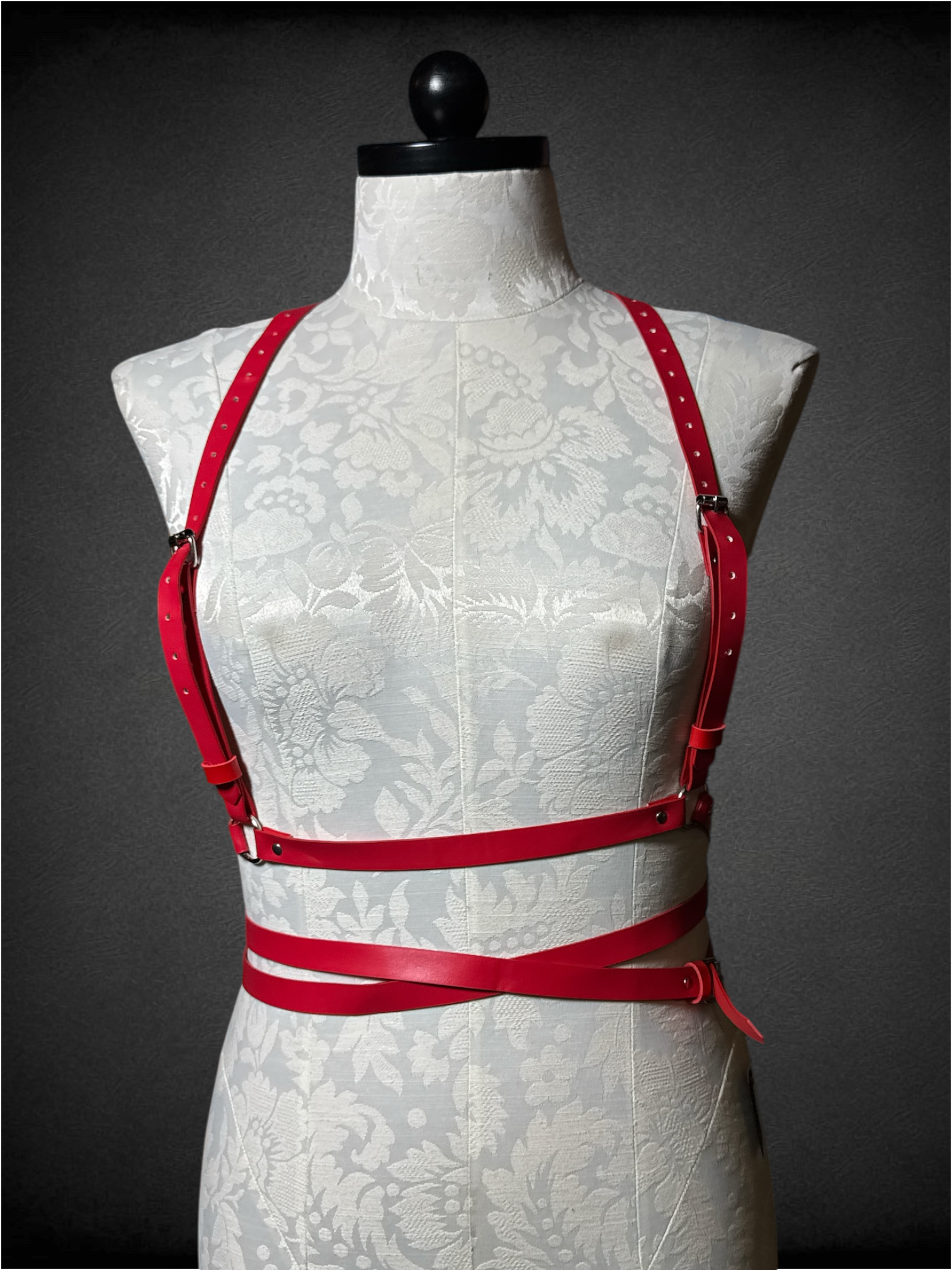 Red strap chest harness